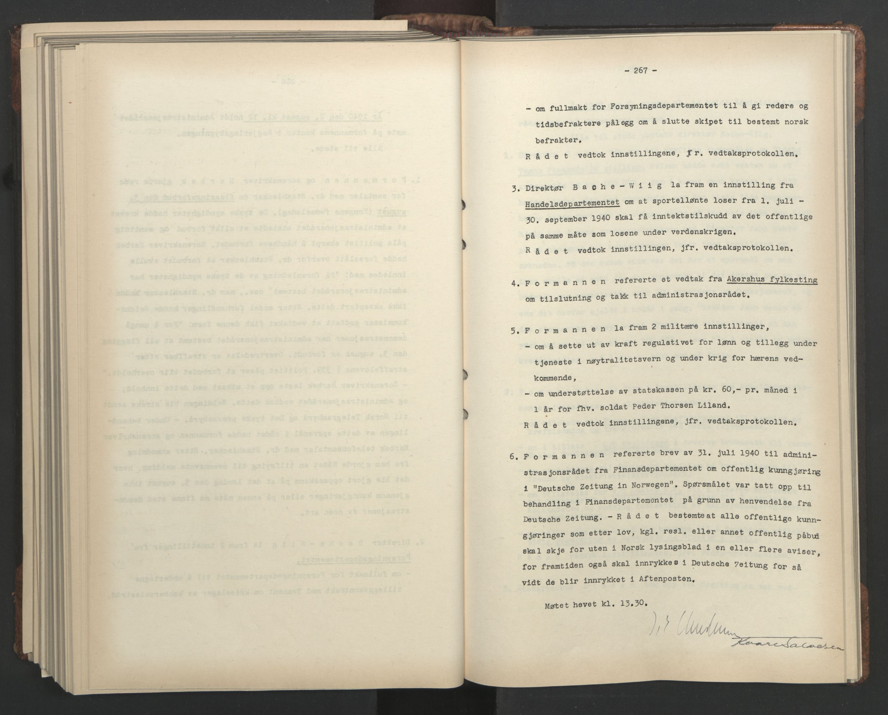 Administrasjonsrådet, RA/S-1004/A/L0001: Møteprotokoll med tillegg 15/4-25/9, 1940, p. 267