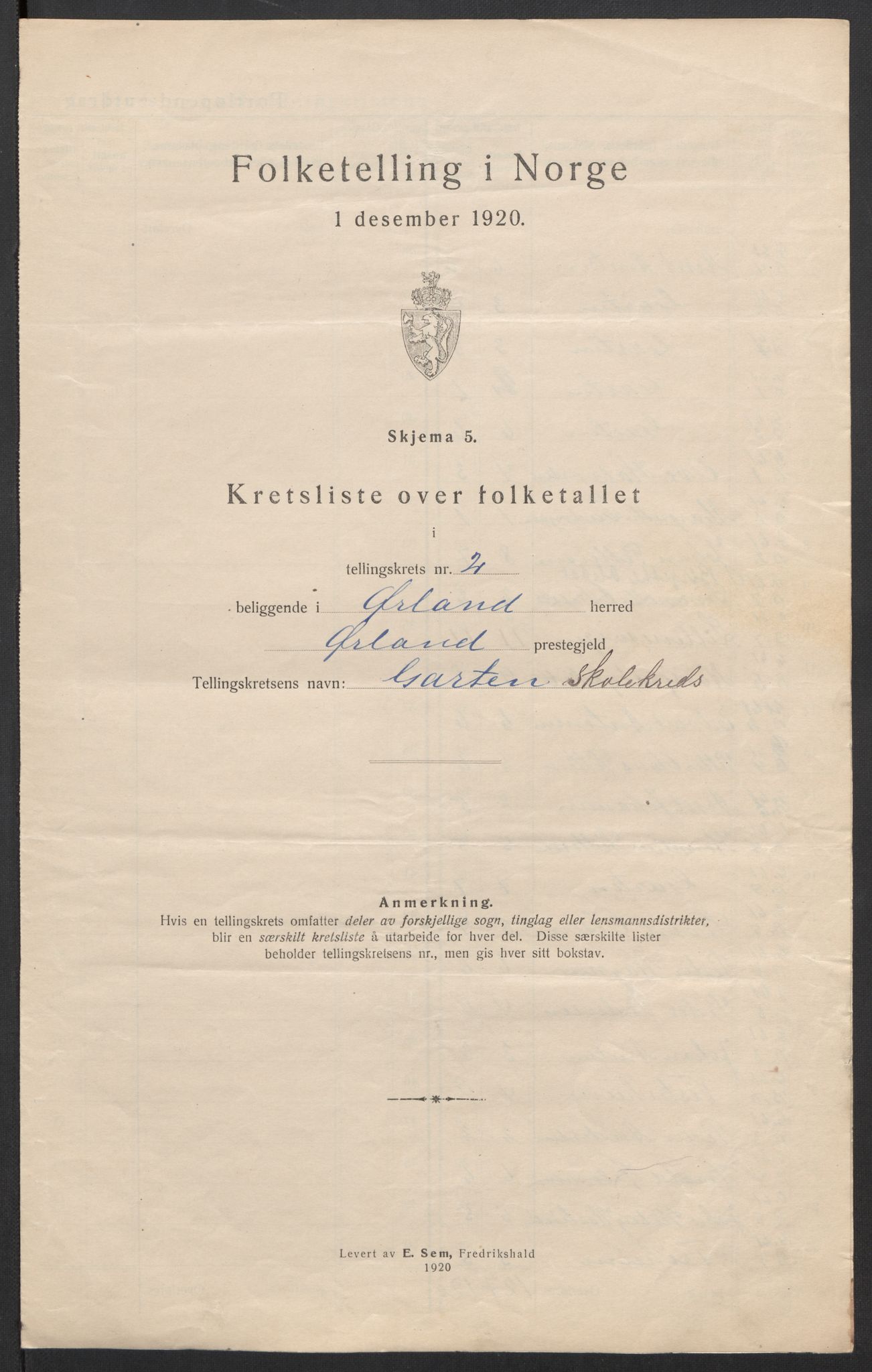 SAT, 1920 census for Ørland, 1920, p. 11