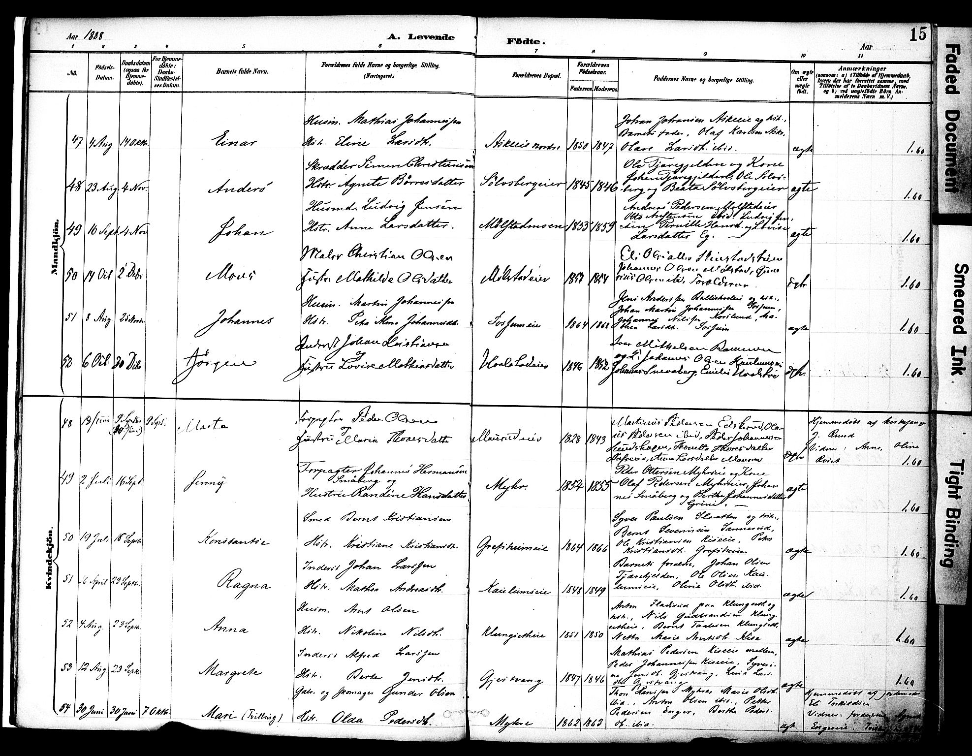 Nes prestekontor, Hedmark, SAH/PREST-020/K/Ka/L0009: Parish register (official) no. 9, 1887-1905, p. 15
