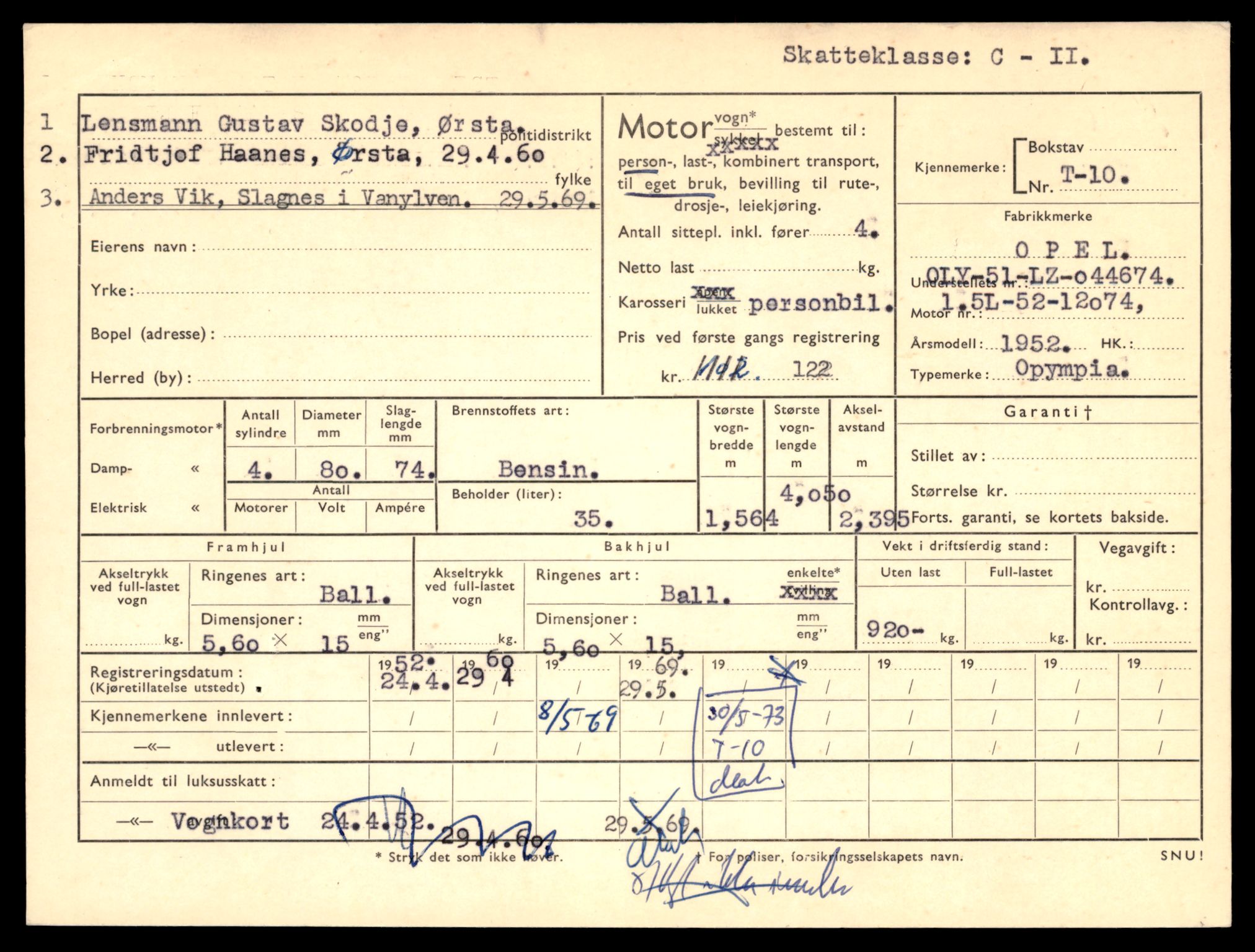 Møre og Romsdal vegkontor - Ålesund trafikkstasjon, AV/SAT-A-4099/F/Fe/L0001: Registreringskort for kjøretøy T 3 - T 127, 1927-1998, p. 63