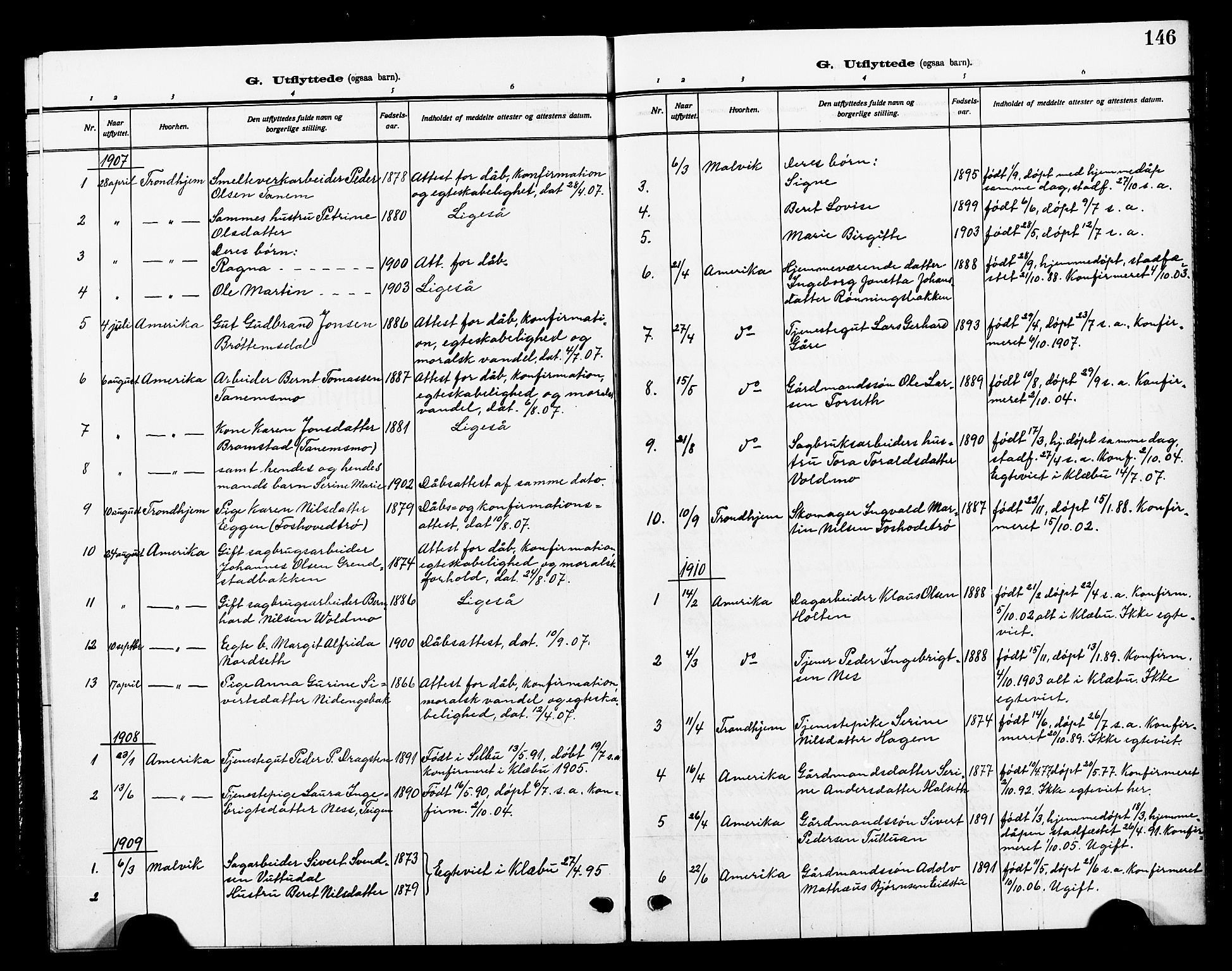 Ministerialprotokoller, klokkerbøker og fødselsregistre - Sør-Trøndelag, SAT/A-1456/618/L0453: Parish register (copy) no. 618C04, 1907-1925, p. 146