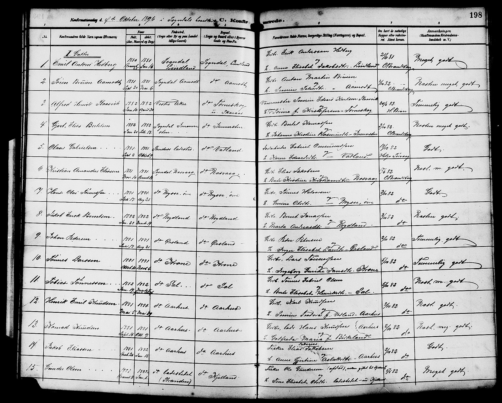Sokndal sokneprestkontor, SAST/A-101808: Parish register (copy) no. B 6, 1892-1907, p. 198
