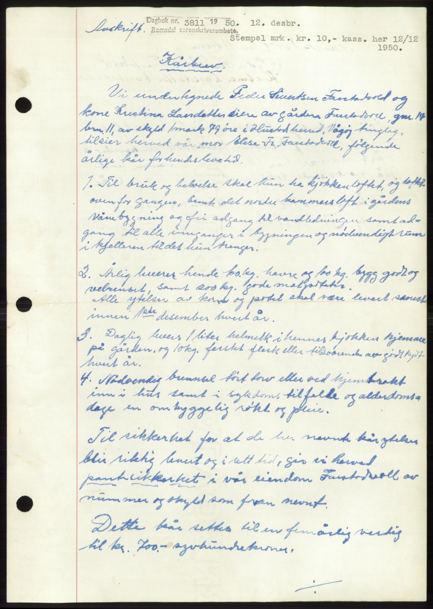 Romsdal sorenskriveri, AV/SAT-A-4149/1/2/2C: Mortgage book no. B5, 1949-1950, Diary no: : 3811/1950