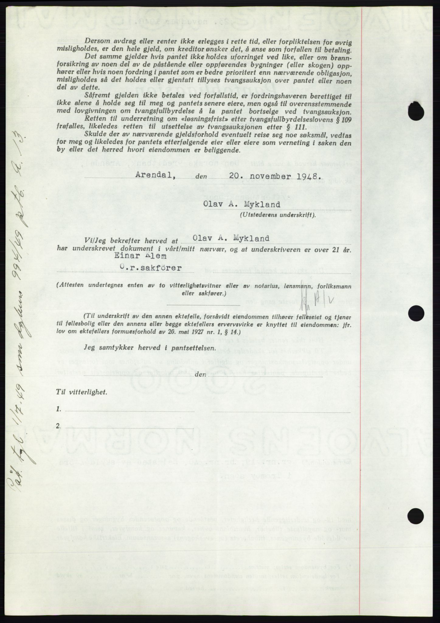 Nedenes sorenskriveri, AV/SAK-1221-0006/G/Gb/Gbb/L0005: Mortgage book no. B5, 1948-1948, Diary no: : 1693/1948