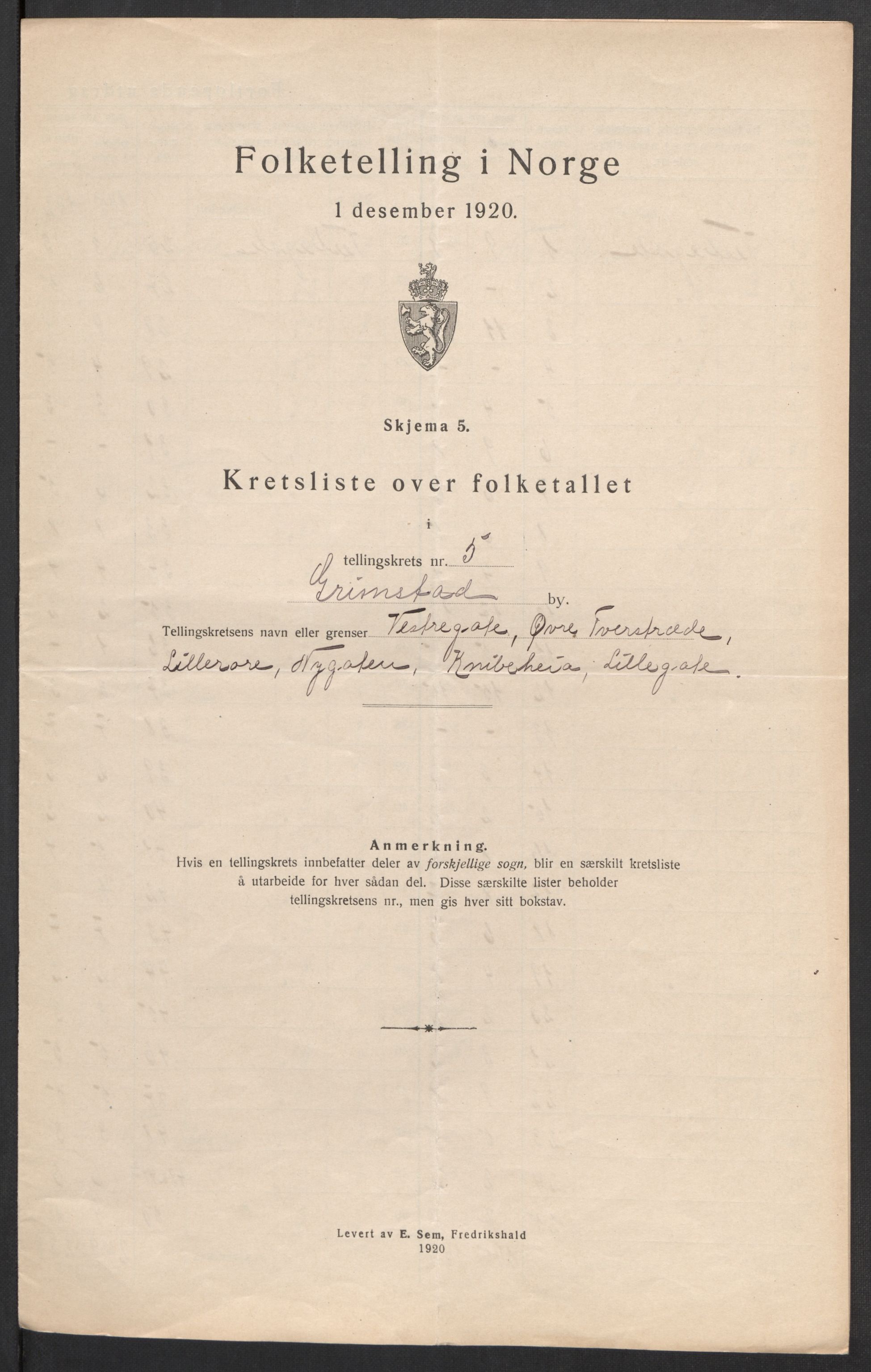 SAK, 1920 census for Grimstad, 1920, p. 18