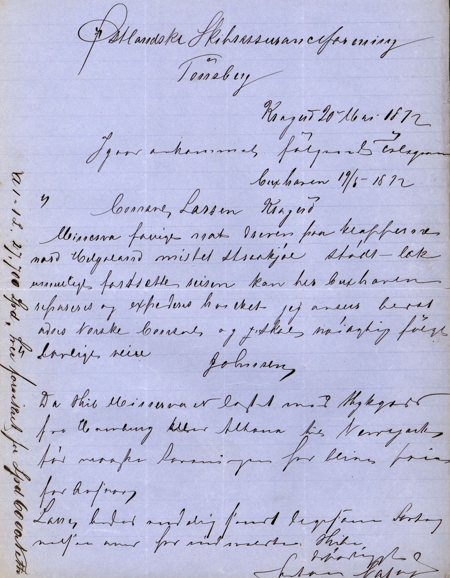 Pa 63 - Østlandske skibsassuranceforening, VEMU/A-1079/G/Ga/L0004/0006: Havaridokumenter / Minerva, 1872