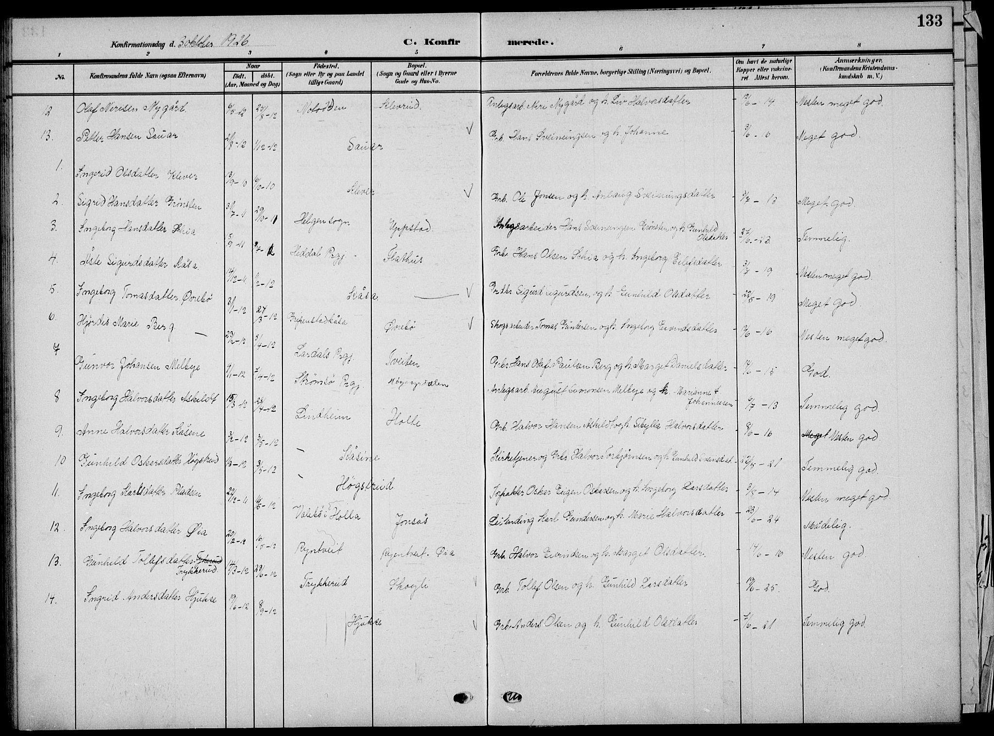 Sauherad kirkebøker, SAKO/A-298/G/Ga/L0004a: Parish register (copy) no. I 4a, 1906-1934, p. 133