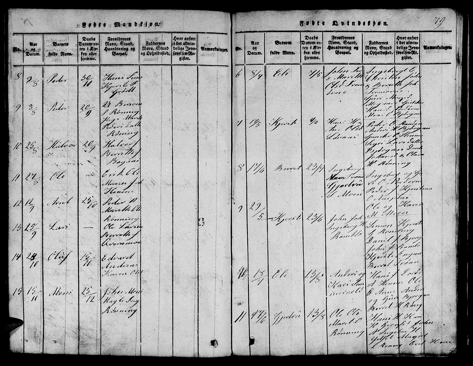 Ministerialprotokoller, klokkerbøker og fødselsregistre - Sør-Trøndelag, AV/SAT-A-1456/685/L0976: Parish register (copy) no. 685C01, 1817-1878, p. 79