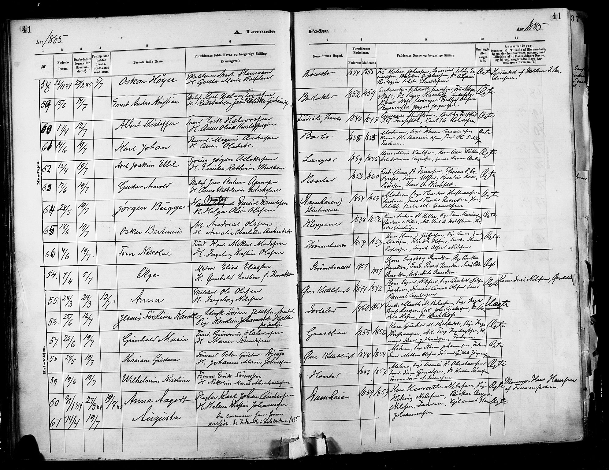 Barbu sokneprestkontor, AV/SAK-1111-0003/F/Fa/L0002: Parish register (official) no. A 2, 1883-1898, p. 41