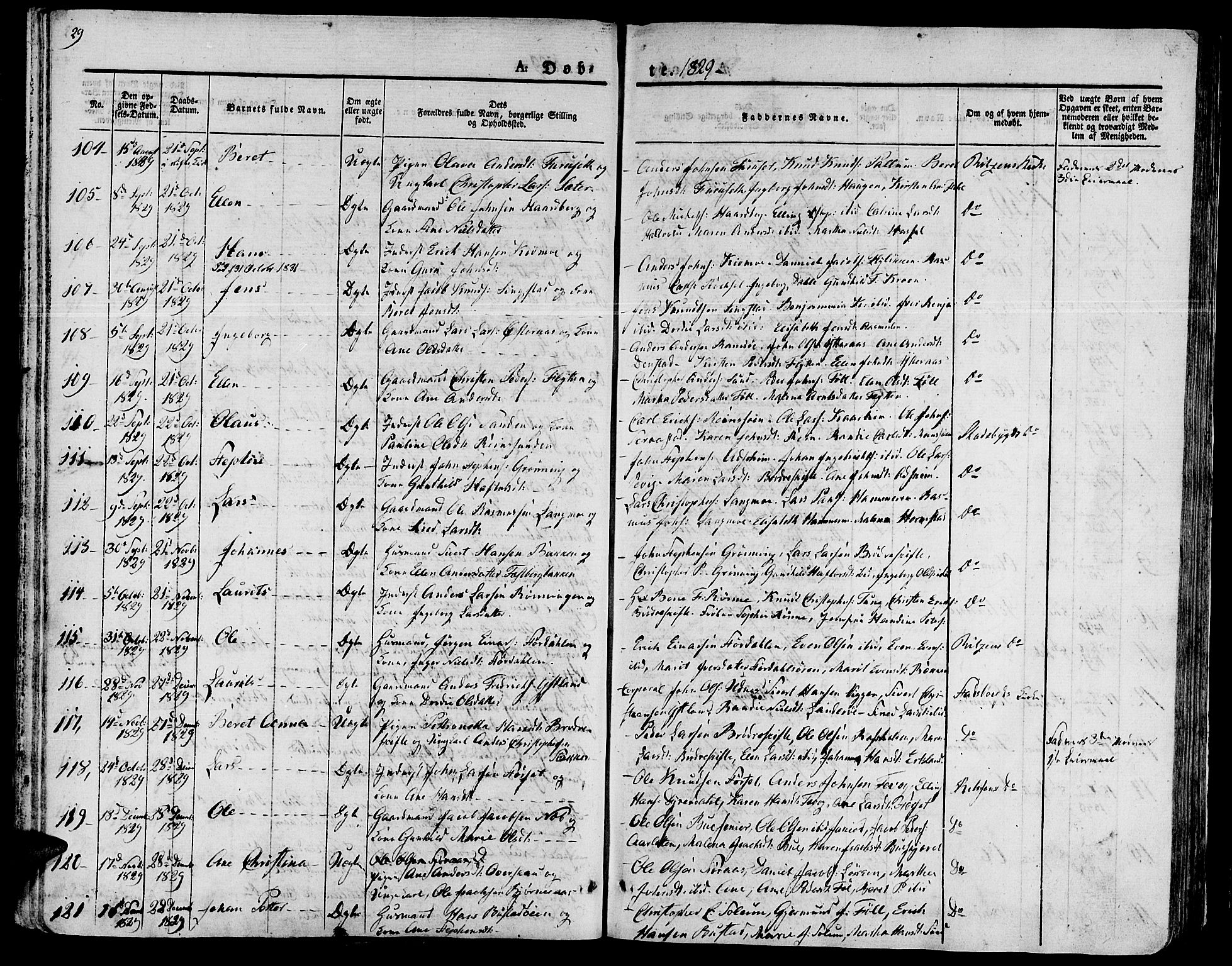 Ministerialprotokoller, klokkerbøker og fødselsregistre - Sør-Trøndelag, SAT/A-1456/646/L0609: Parish register (official) no. 646A07, 1826-1838, p. 29