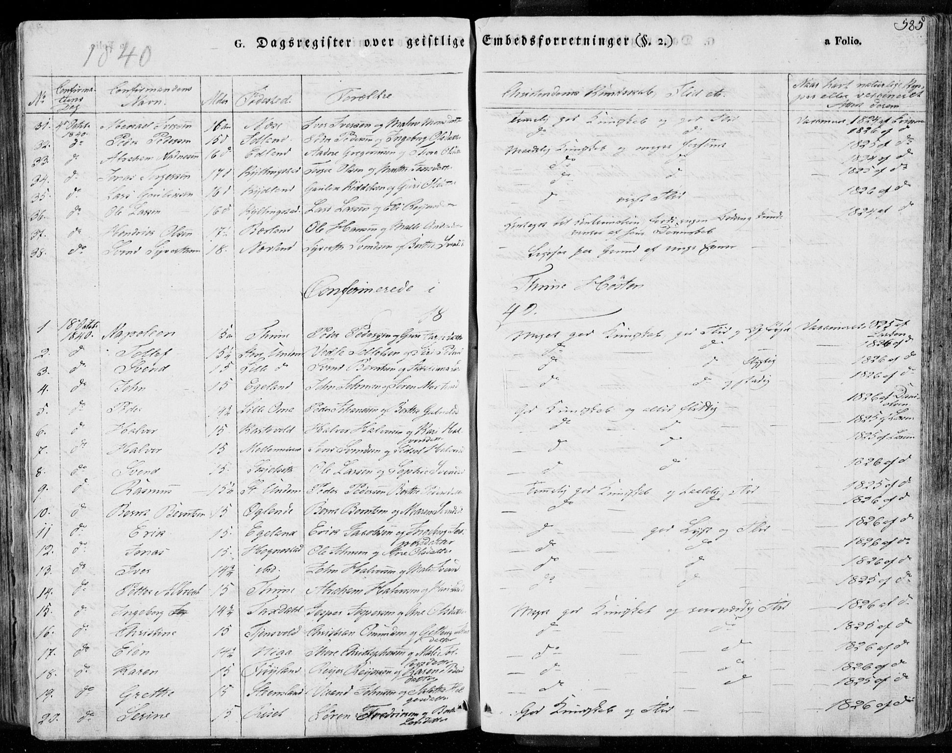 Lye sokneprestkontor, AV/SAST-A-101794/001/30BA/L0004: Parish register (official) no. A 4, 1826-1841, p. 585