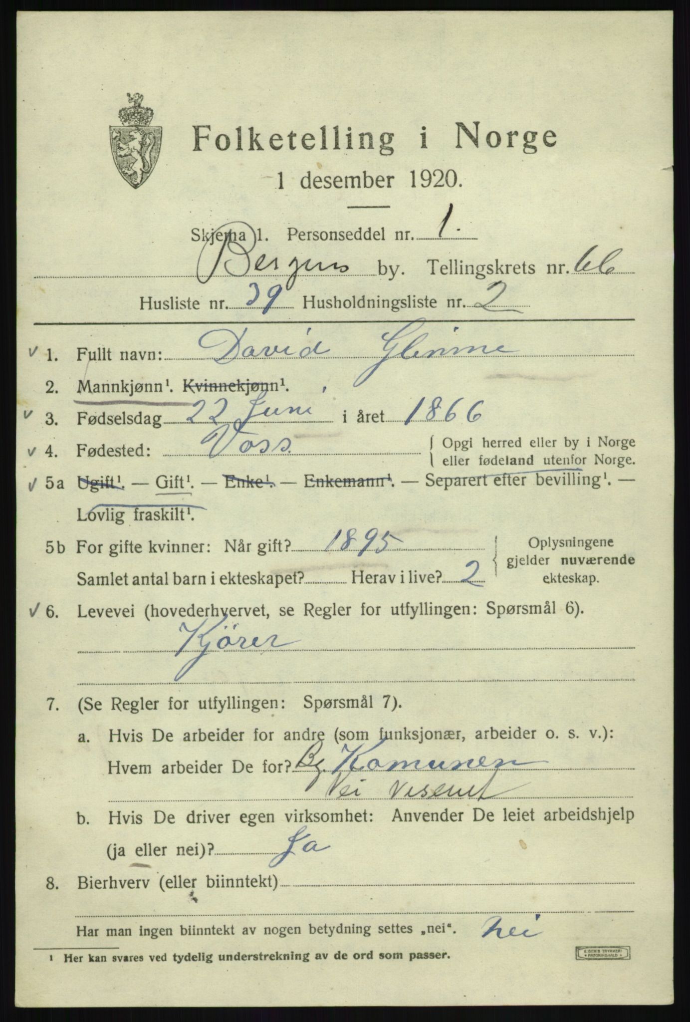 SAB, 1920 census for Bergen, 1920, p. 135141