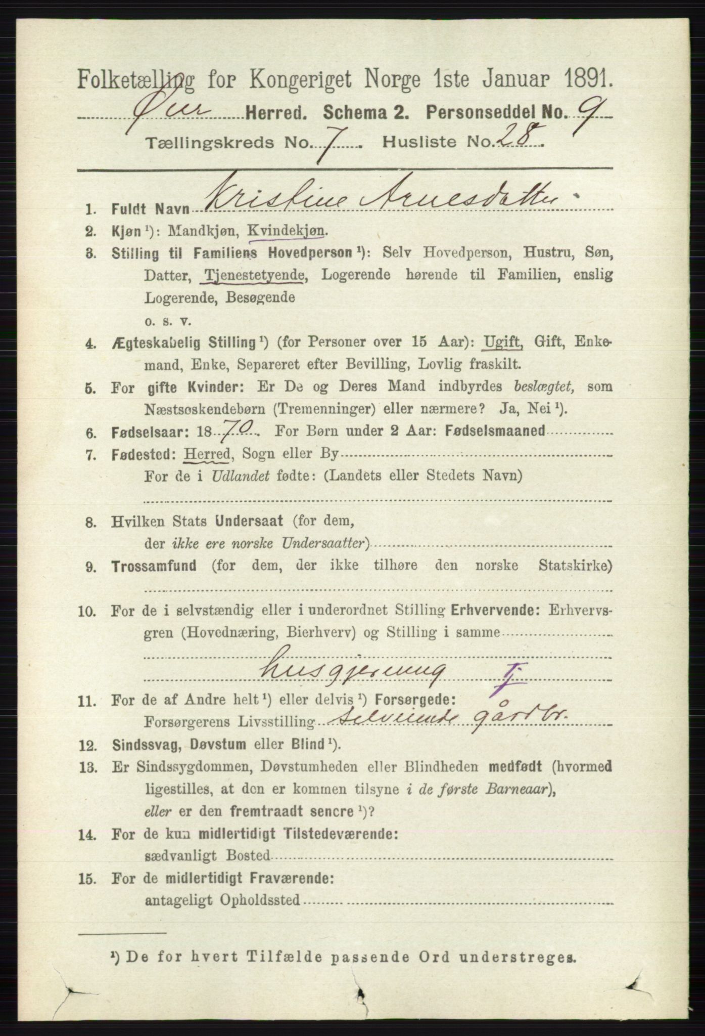 RA, 1891 census for 0521 Øyer, 1891, p. 2635