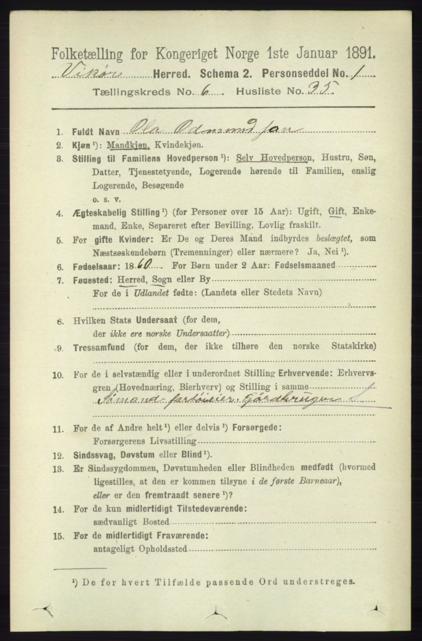 RA, 1891 census for 1238 Vikør, 1891, p. 1993