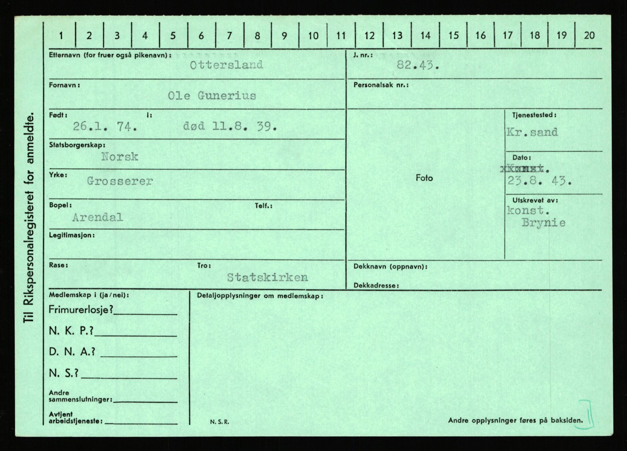 Statspolitiet - Hovedkontoret / Osloavdelingen, AV/RA-S-1329/C/Ca/L0012: Oanæs - Quistgaard	, 1943-1945, p. 2729