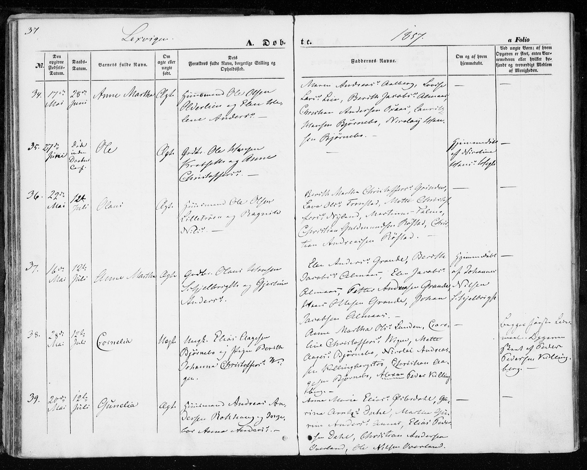 Ministerialprotokoller, klokkerbøker og fødselsregistre - Nord-Trøndelag, AV/SAT-A-1458/701/L0008: Parish register (official) no. 701A08 /1, 1854-1863, p. 37