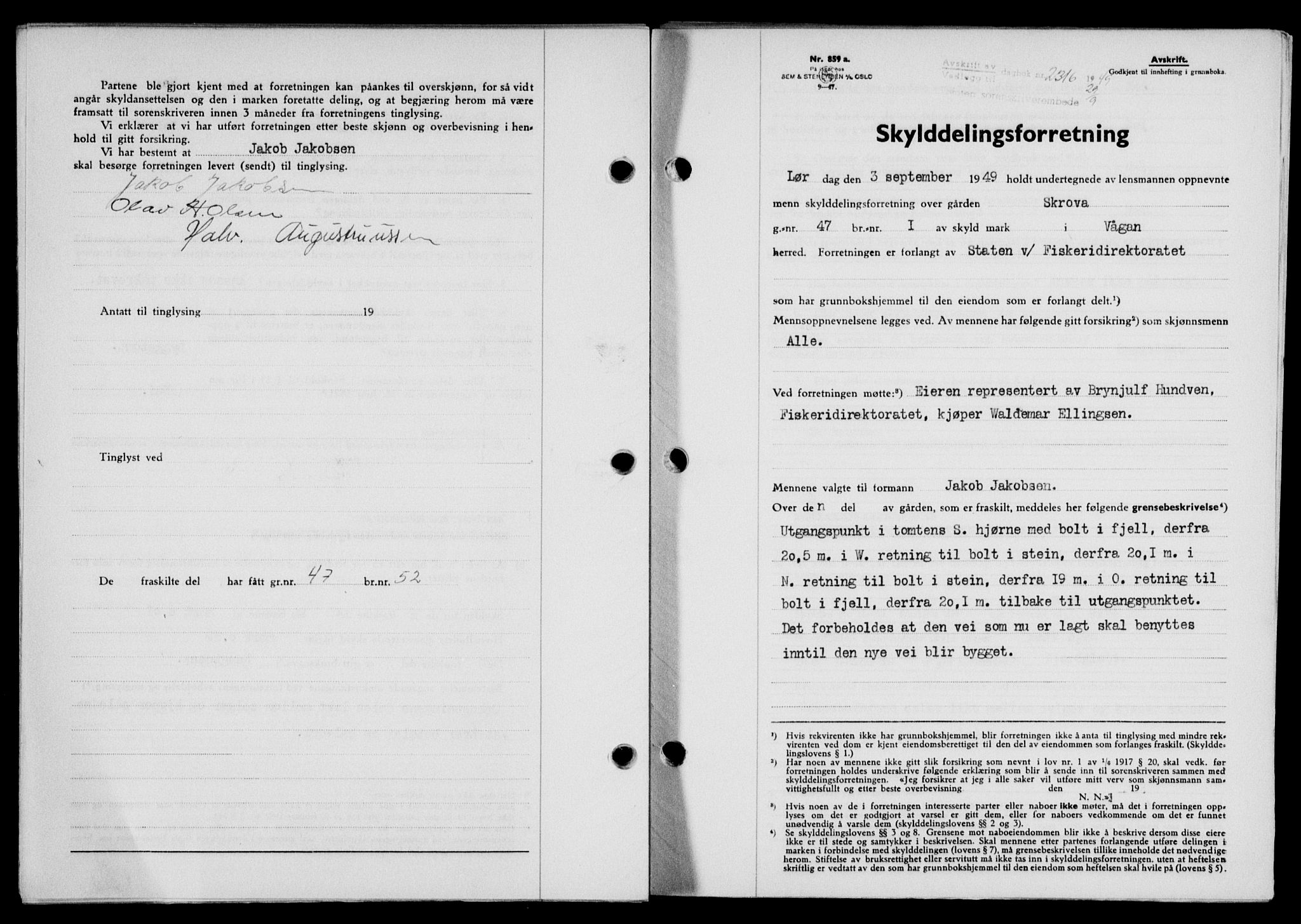 Lofoten sorenskriveri, SAT/A-0017/1/2/2C/L0021a: Mortgage book no. 21a, 1949-1949, Diary no: : 2316/1949