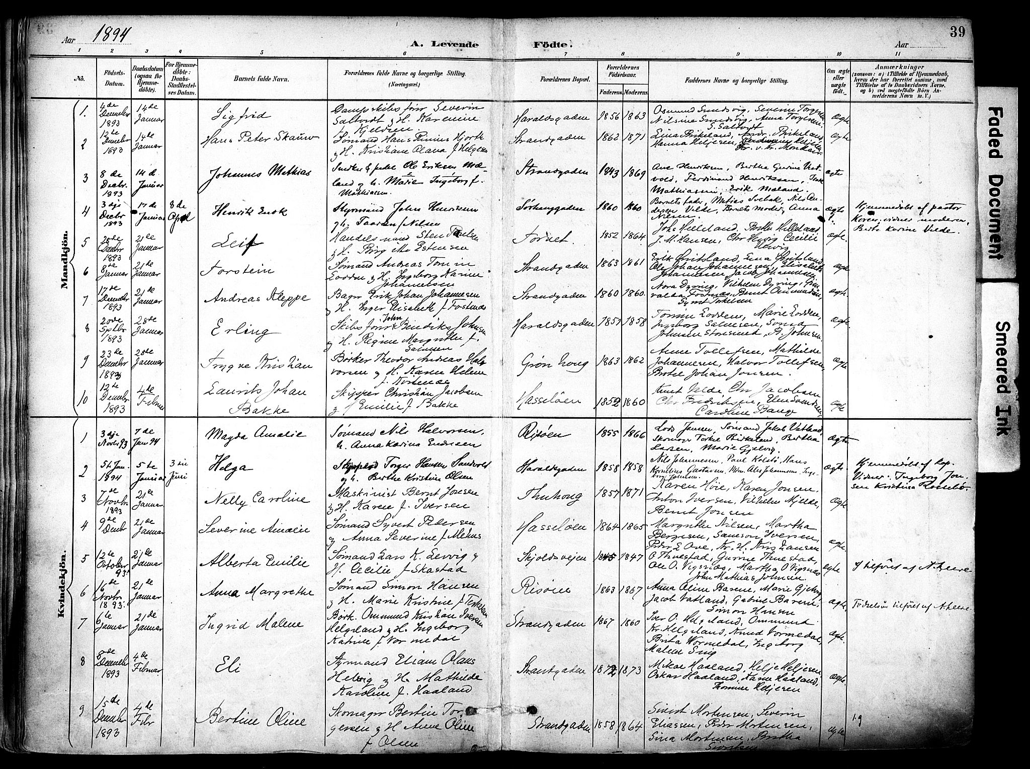 Haugesund sokneprestkontor, SAST/A -101863/H/Ha/Haa/L0006: Parish register (official) no. A 6, 1891-1907, p. 39