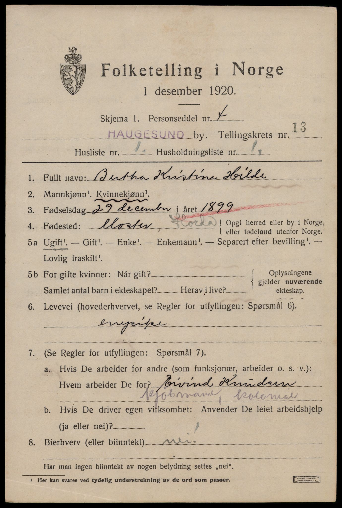 SAST, 1920 census for Haugesund, 1920, p. 41469