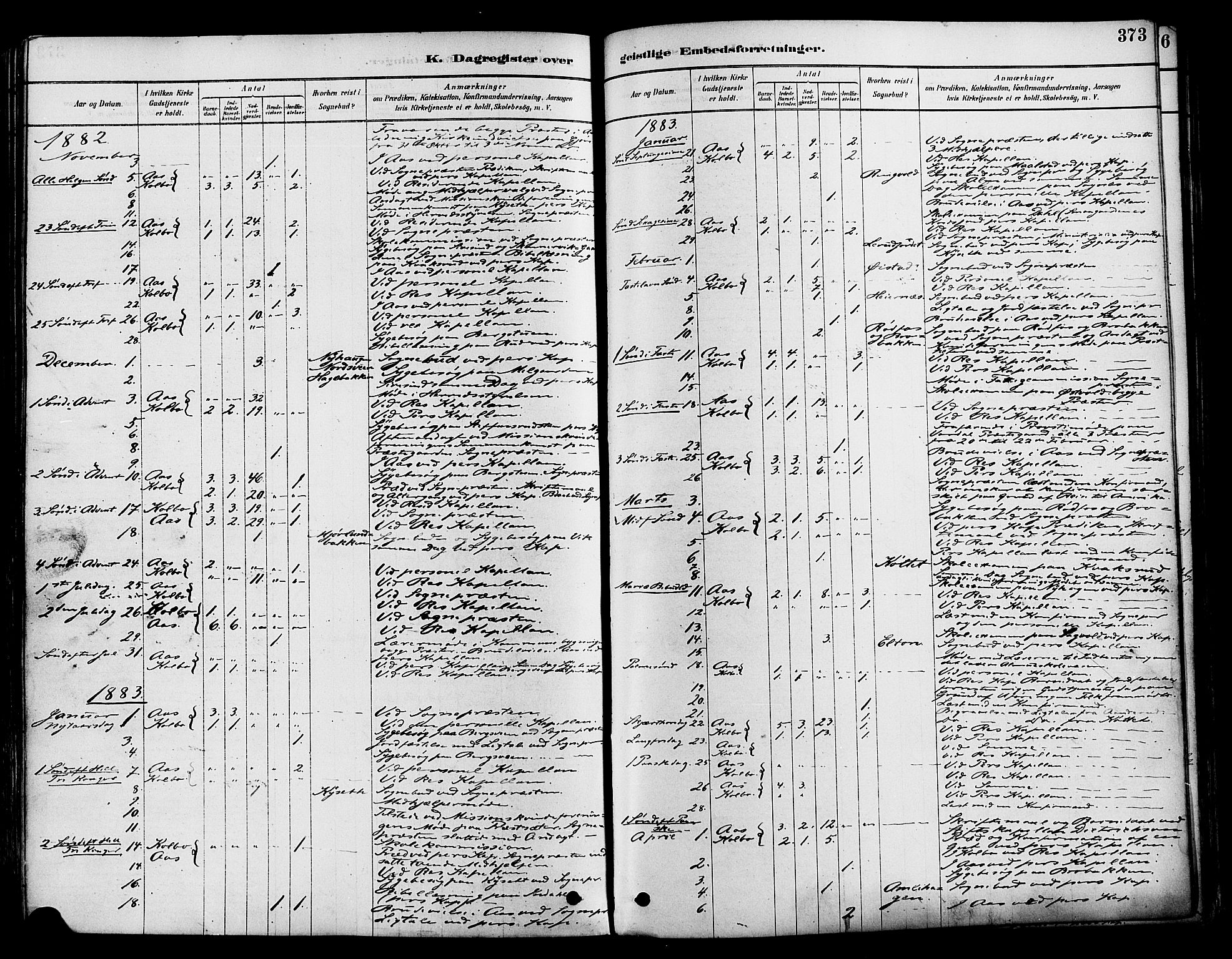 Vestre Toten prestekontor, SAH/PREST-108/H/Ha/Haa/L0009: Parish register (official) no. 9, 1878-1894, p. 373