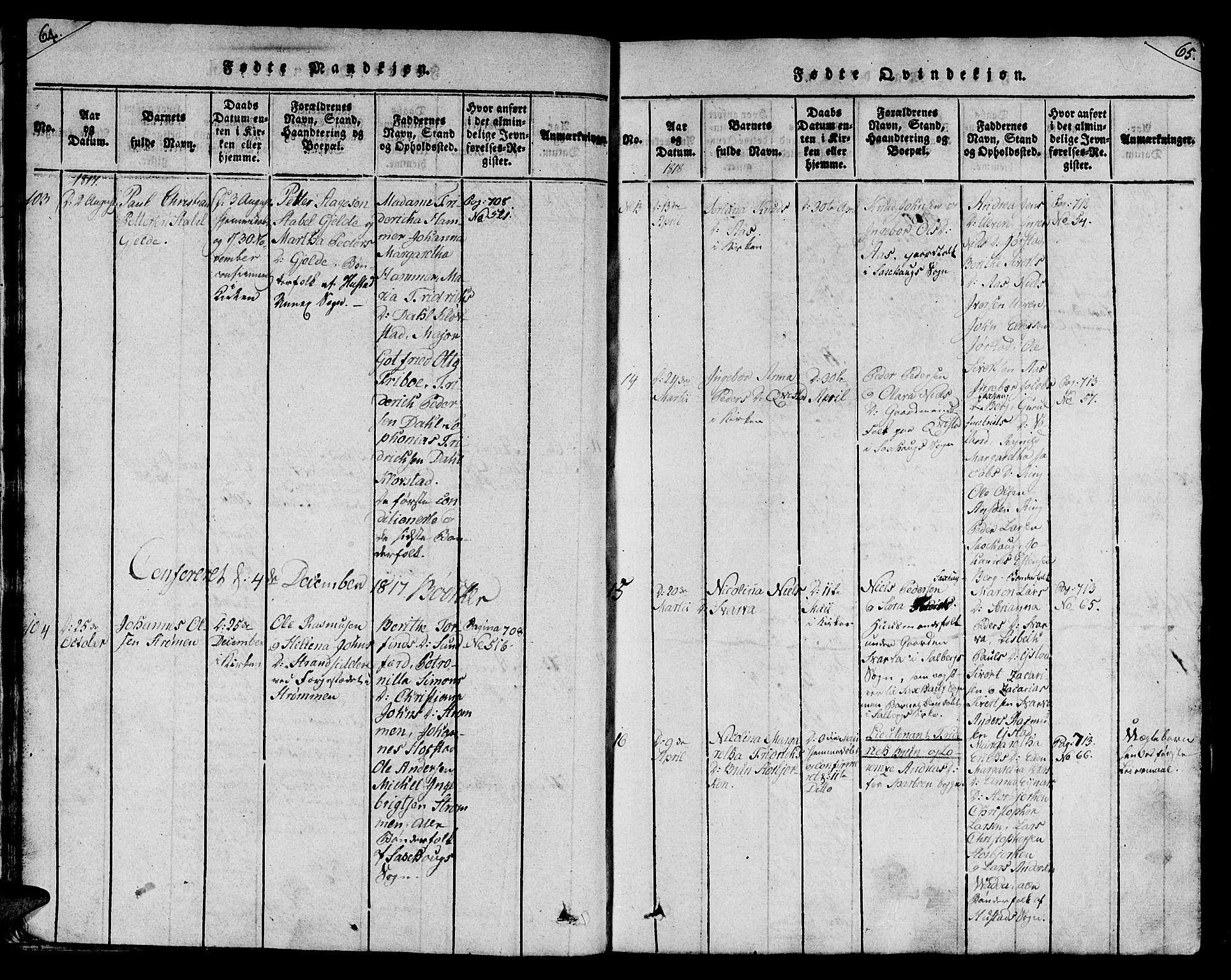 Ministerialprotokoller, klokkerbøker og fødselsregistre - Nord-Trøndelag, SAT/A-1458/730/L0275: Parish register (official) no. 730A04, 1816-1822, p. 64-65