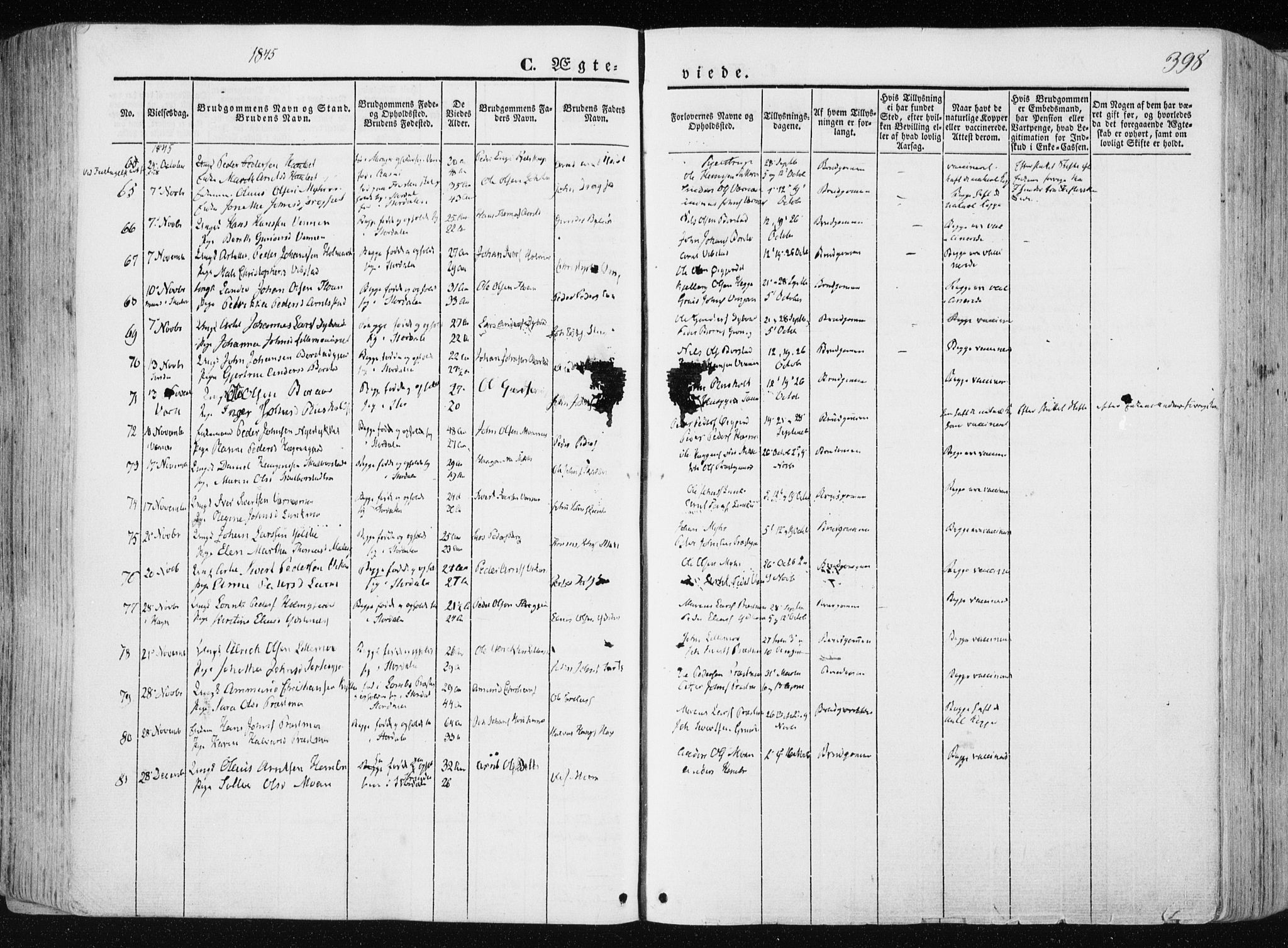Ministerialprotokoller, klokkerbøker og fødselsregistre - Nord-Trøndelag, SAT/A-1458/709/L0074: Parish register (official) no. 709A14, 1845-1858, p. 398