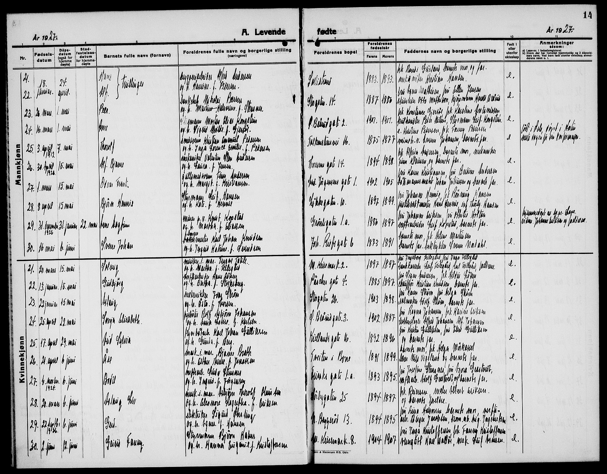 Horten kirkebøker, AV/SAKO-A-348/G/Ga/L0009: Parish register (copy) no. 9, 1926-1936, p. 14