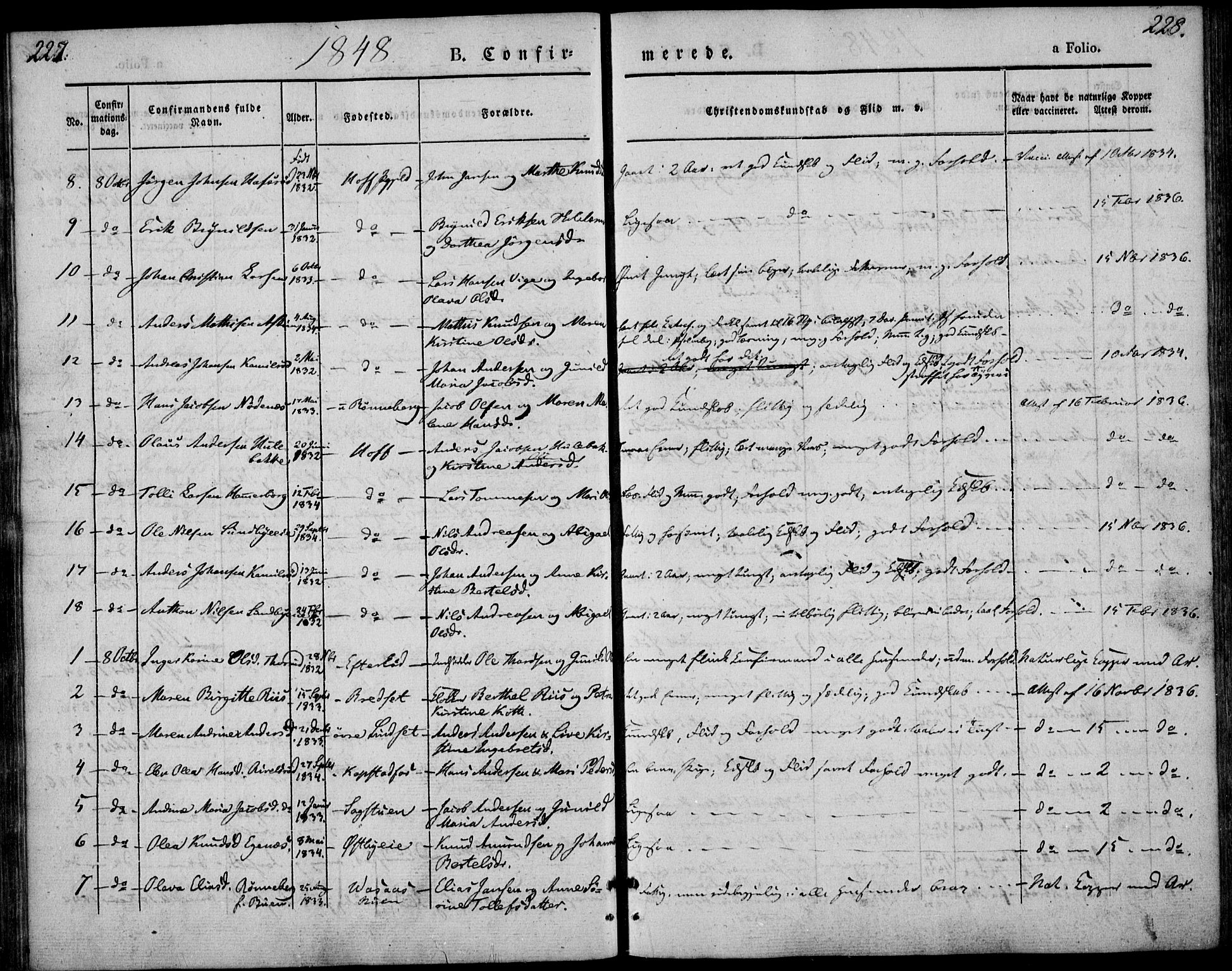 Hof kirkebøker, AV/SAKO-A-64/F/Fa/L0005: Parish register (official) no. I 5, 1844-1851, p. 227-228