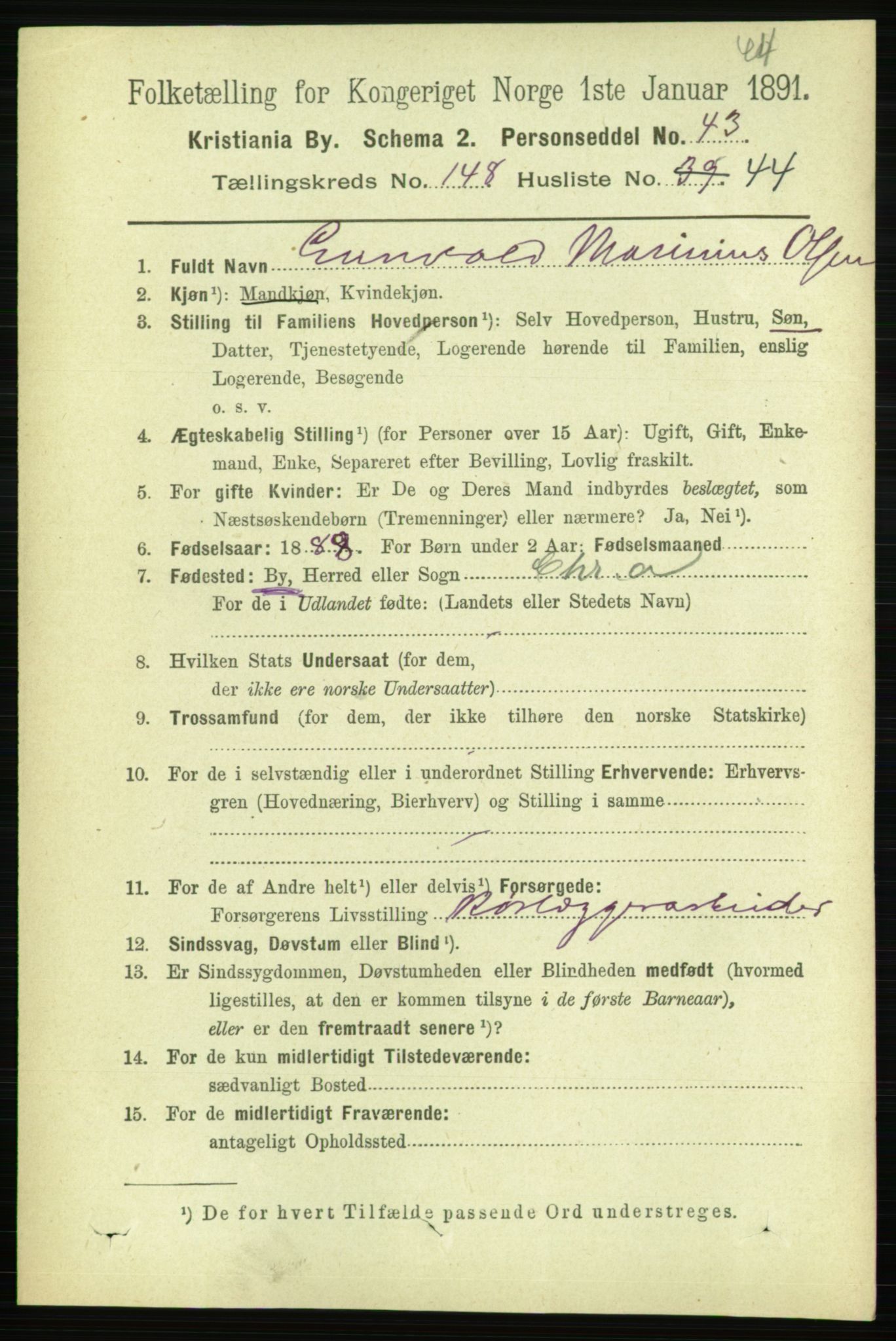 RA, 1891 census for 0301 Kristiania, 1891, p. 83079