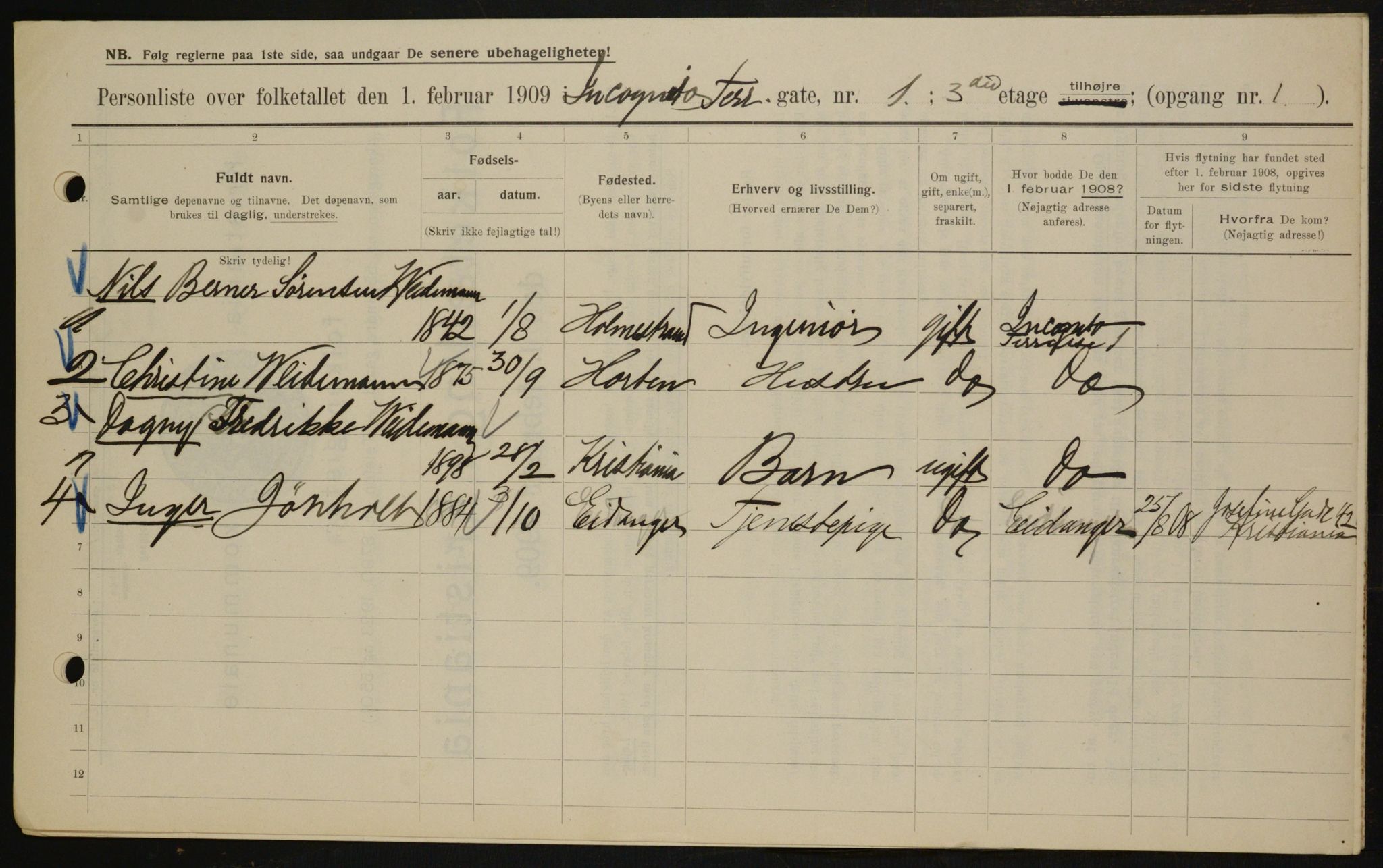 OBA, Municipal Census 1909 for Kristiania, 1909, p. 40530