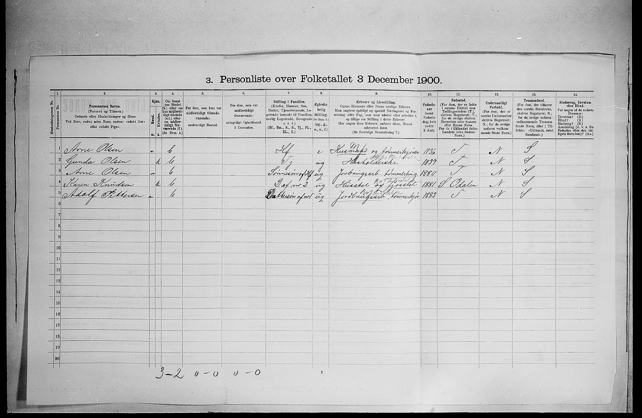 SAH, 1900 census for Grue, 1900, p. 1455