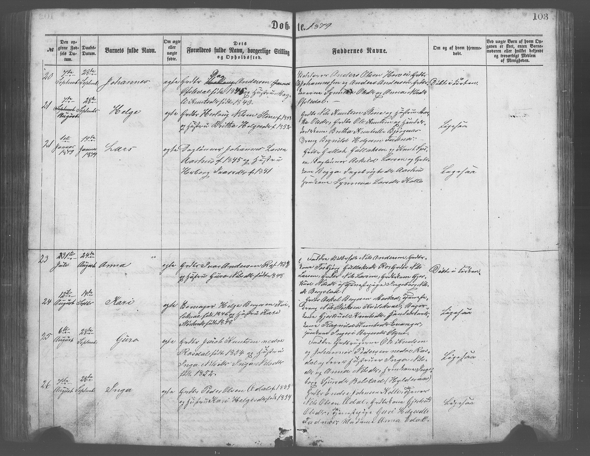 Evanger sokneprestembete, SAB/A-99924: Parish register (copy) no. A 2, 1863-1879, p. 103
