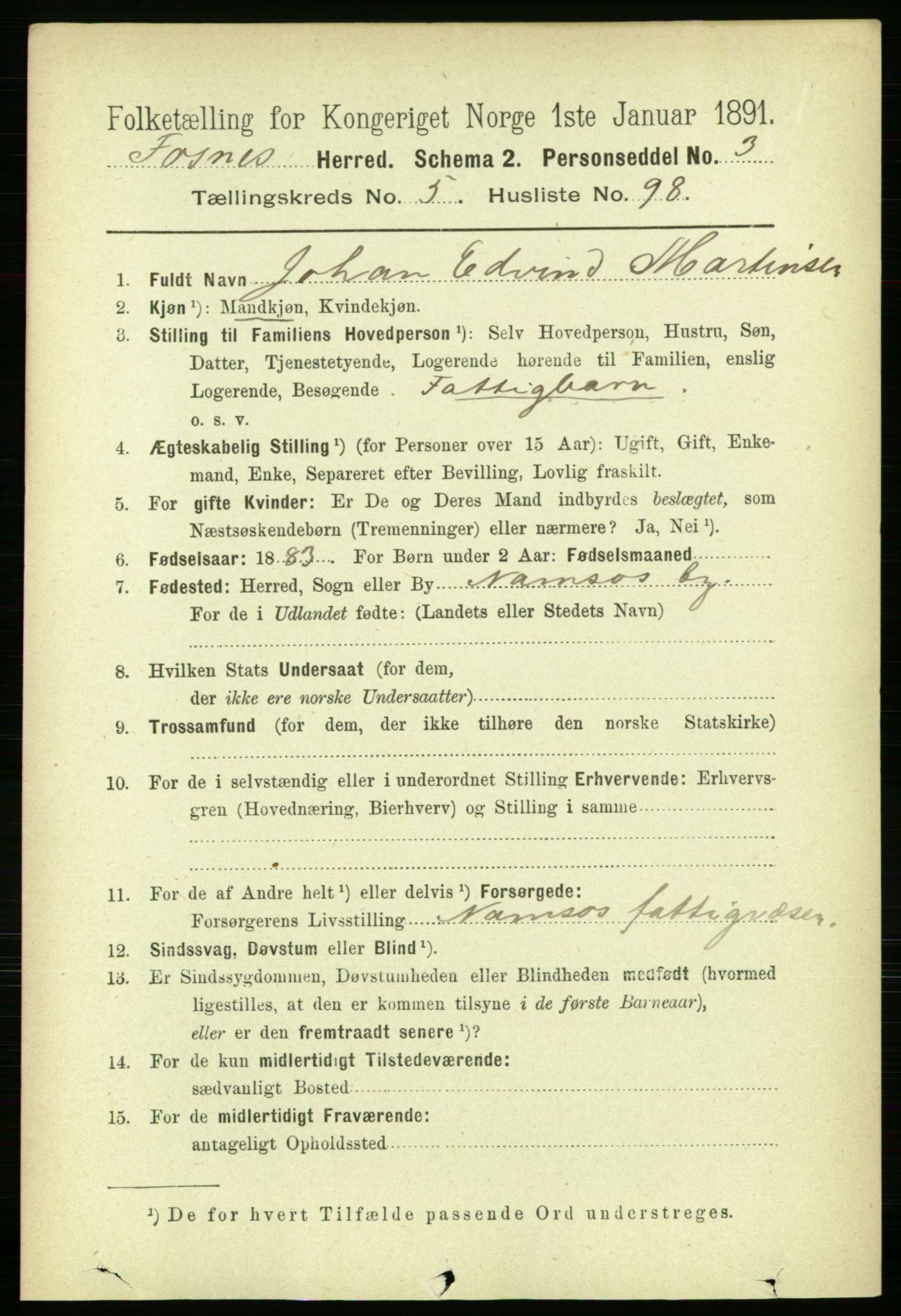 RA, 1891 census for 1748 Fosnes, 1891, p. 2651