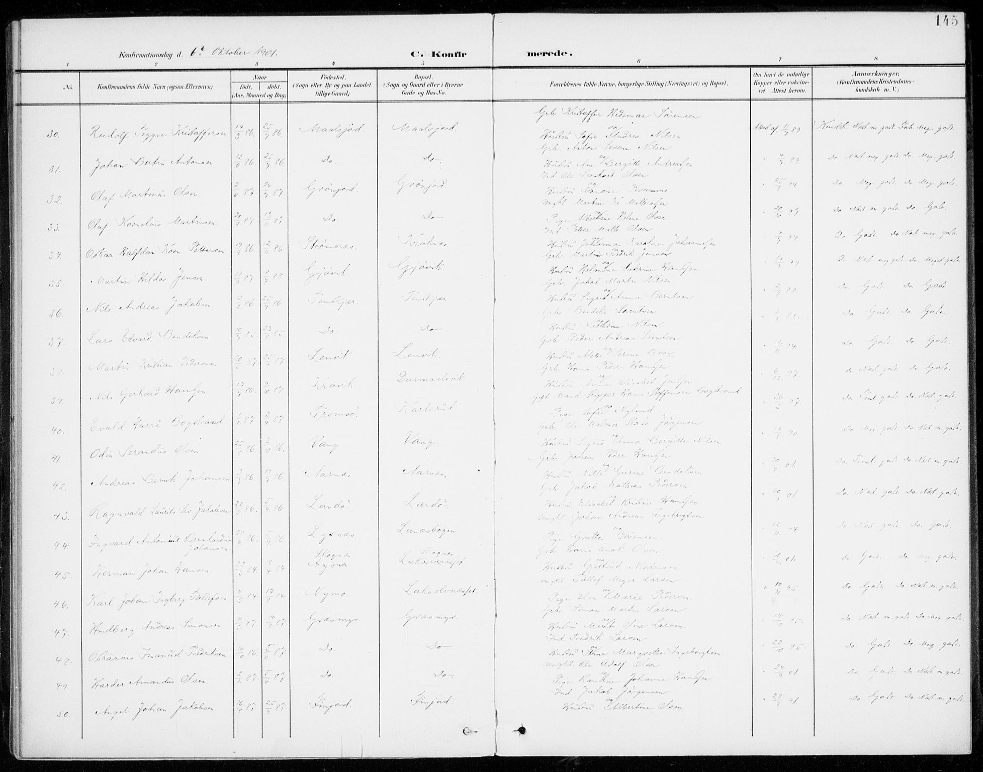 Lenvik sokneprestembete, SATØ/S-1310/H/Ha/Haa/L0014kirke: Parish register (official) no. 14, 1899-1909, p. 145