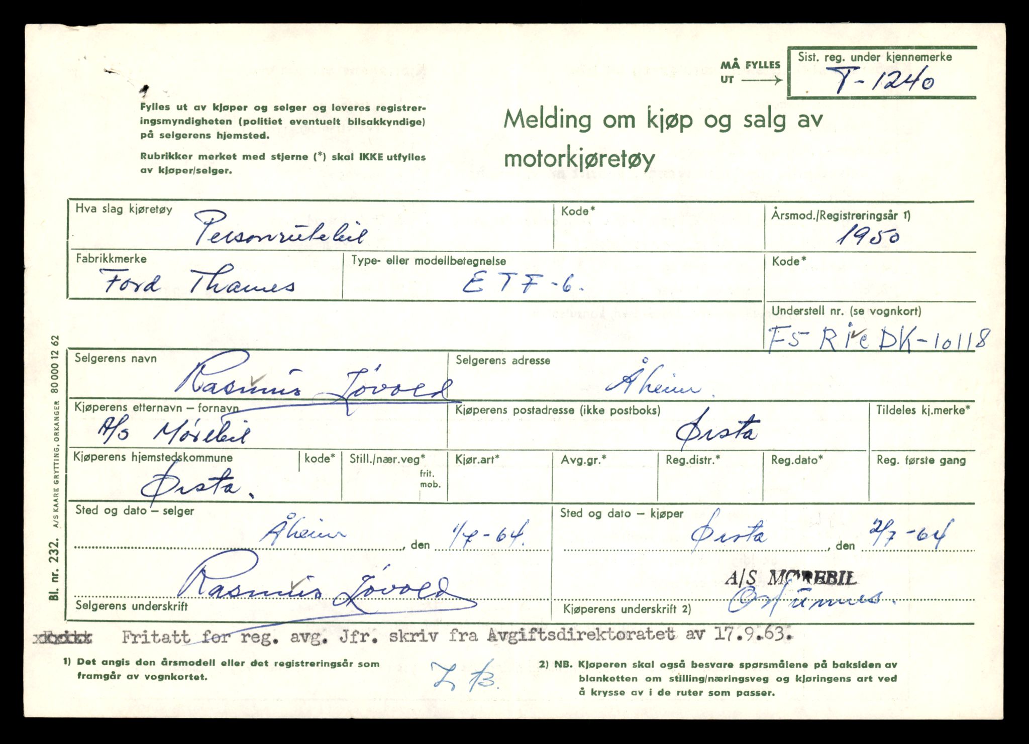 Møre og Romsdal vegkontor - Ålesund trafikkstasjon, SAT/A-4099/F/Fe/L0011: Registreringskort for kjøretøy T 1170 - T 1289, 1927-1998, p. 1926