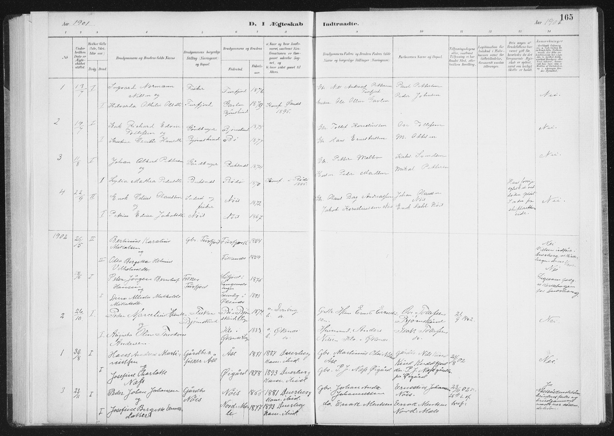 Ministerialprotokoller, klokkerbøker og fødselsregistre - Nordland, SAT/A-1459/898/L1422: Parish register (official) no. 898A02, 1887-1908, p. 165