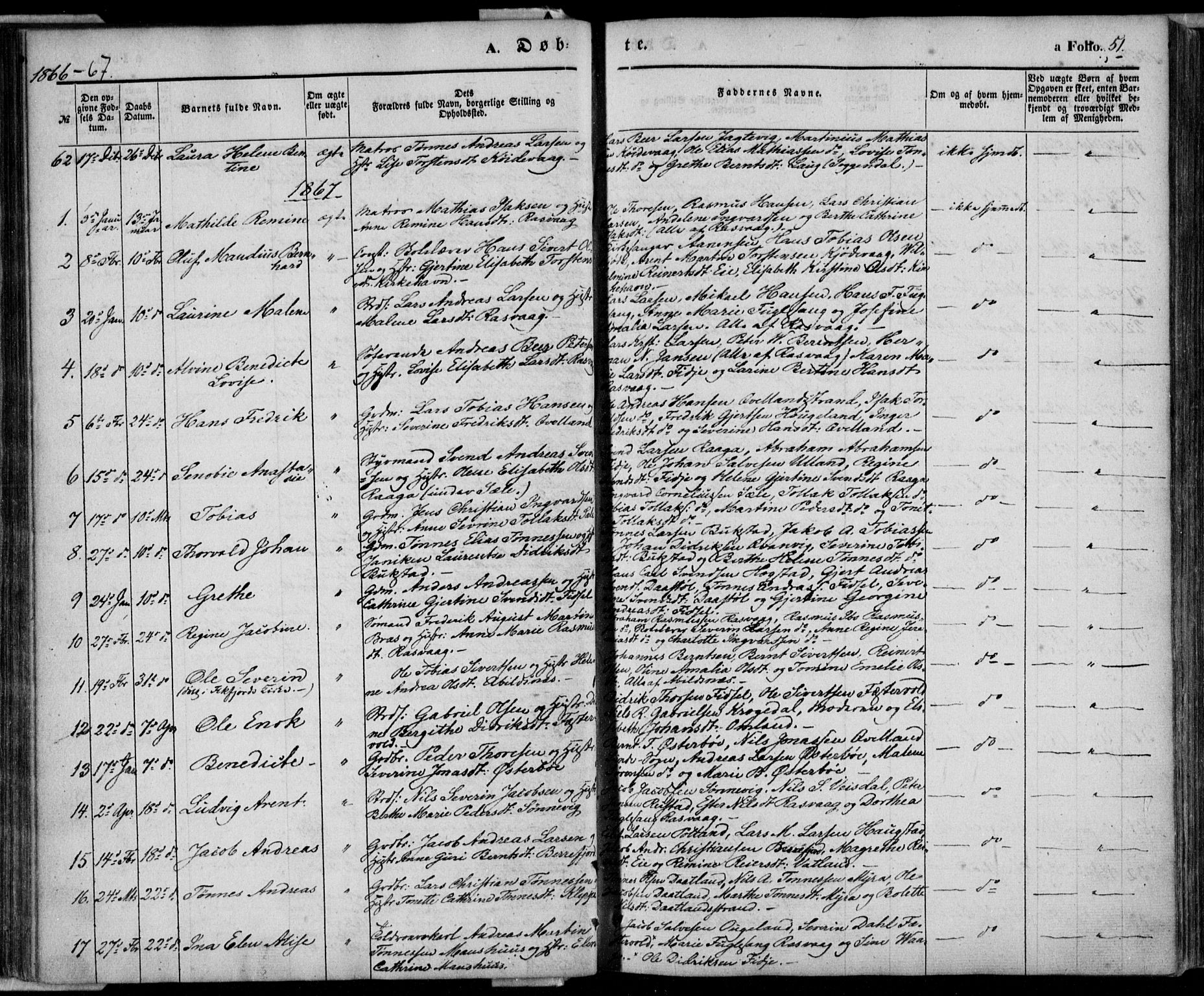 Flekkefjord sokneprestkontor, AV/SAK-1111-0012/F/Fa/Fab/L0004: Parish register (official) no. A 4, 1850-1875, p. 51