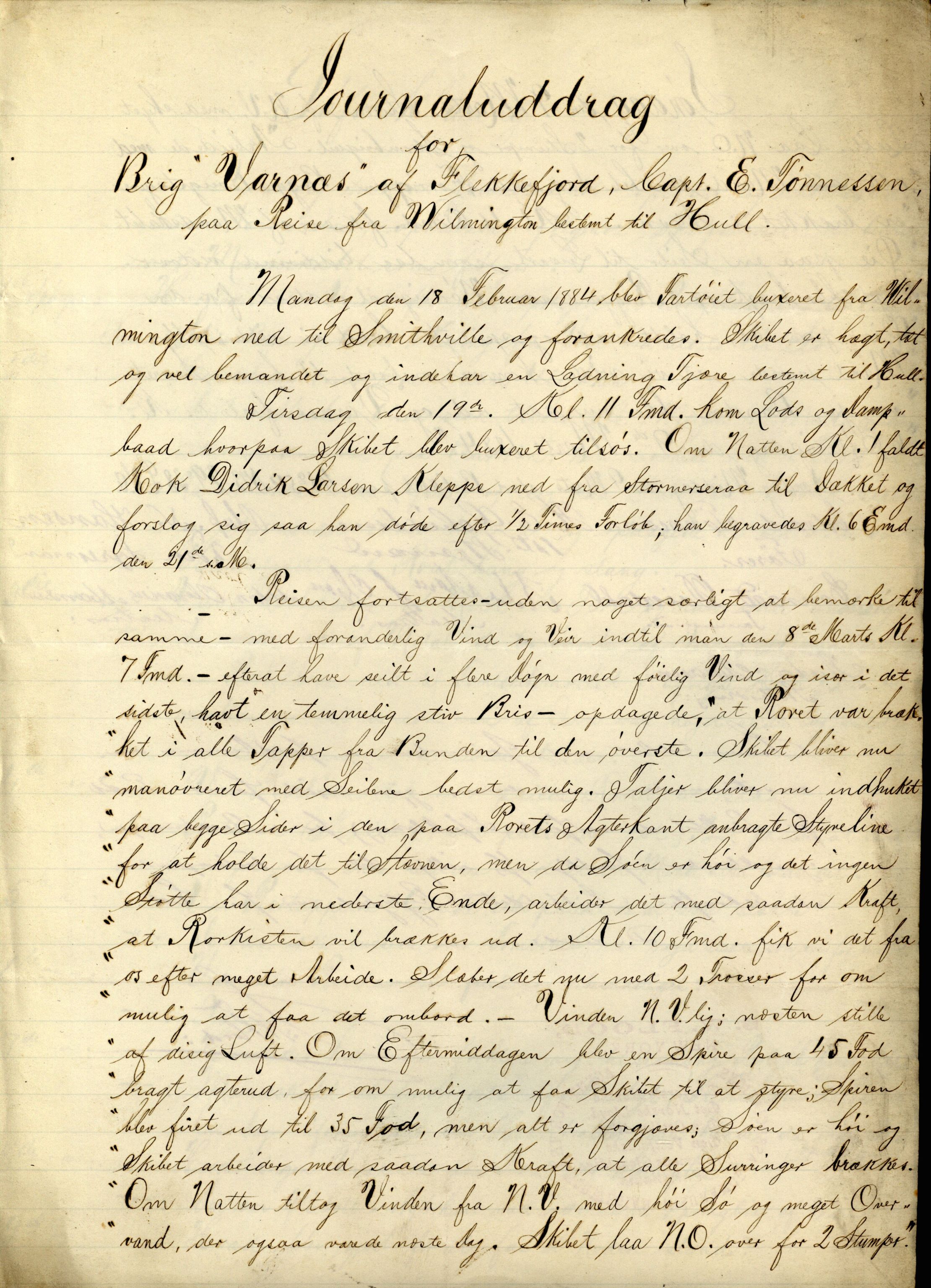 Pa 63 - Østlandske skibsassuranceforening, VEMU/A-1079/G/Ga/L0017/0009: Havaridokumenter / Agnese, Agnes, Adelphia, Kvik, Varnæs, 1884, p. 88