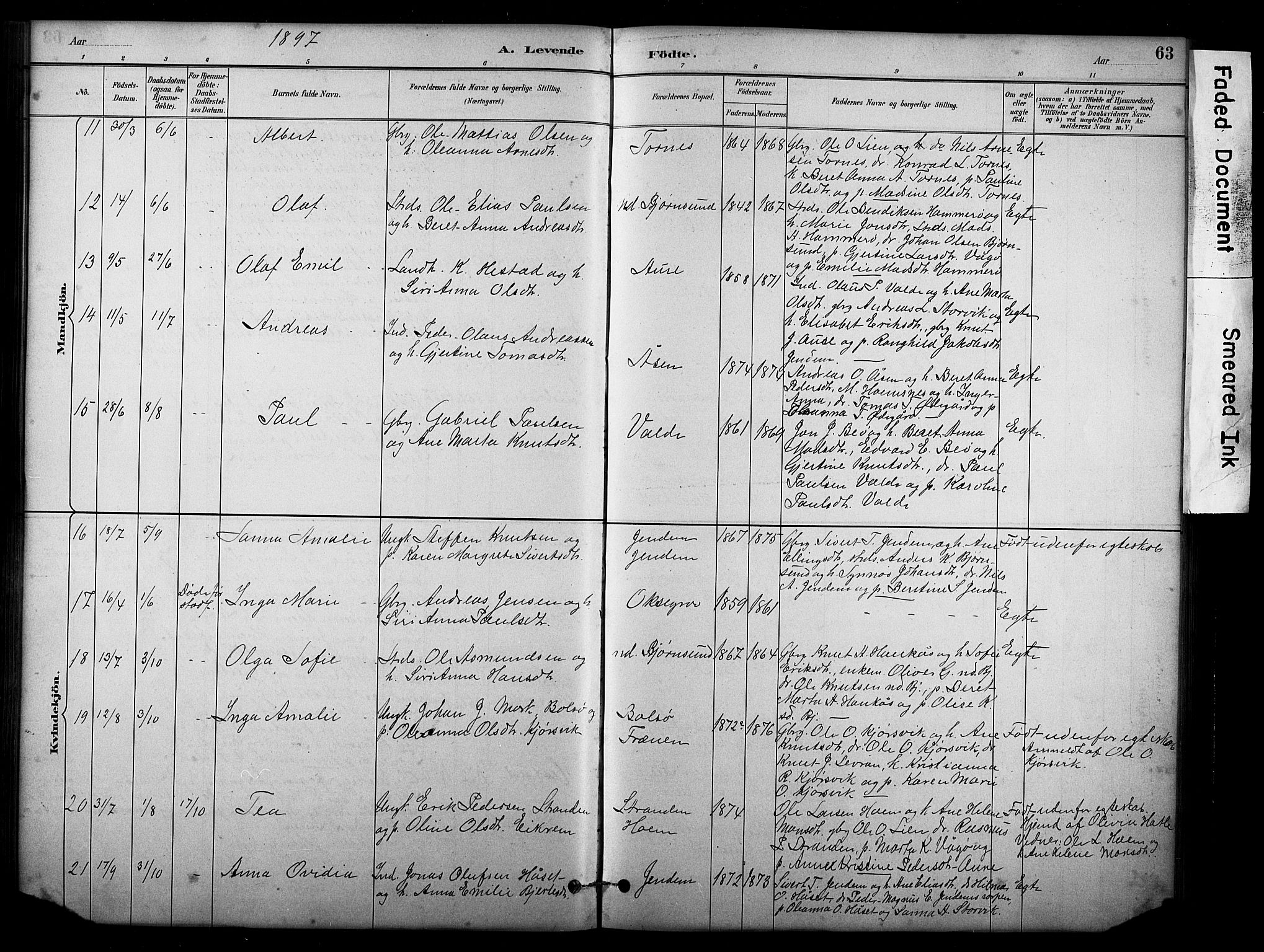 Ministerialprotokoller, klokkerbøker og fødselsregistre - Møre og Romsdal, SAT/A-1454/565/L0755: Parish register (copy) no. 565C04, 1883-1903, p. 63