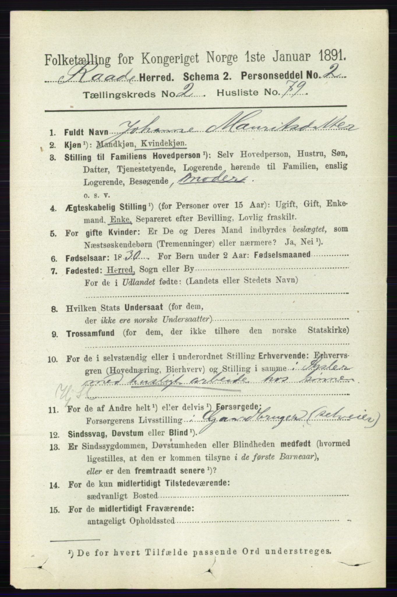 RA, 1891 census for 0135 Råde, 1891, p. 1077