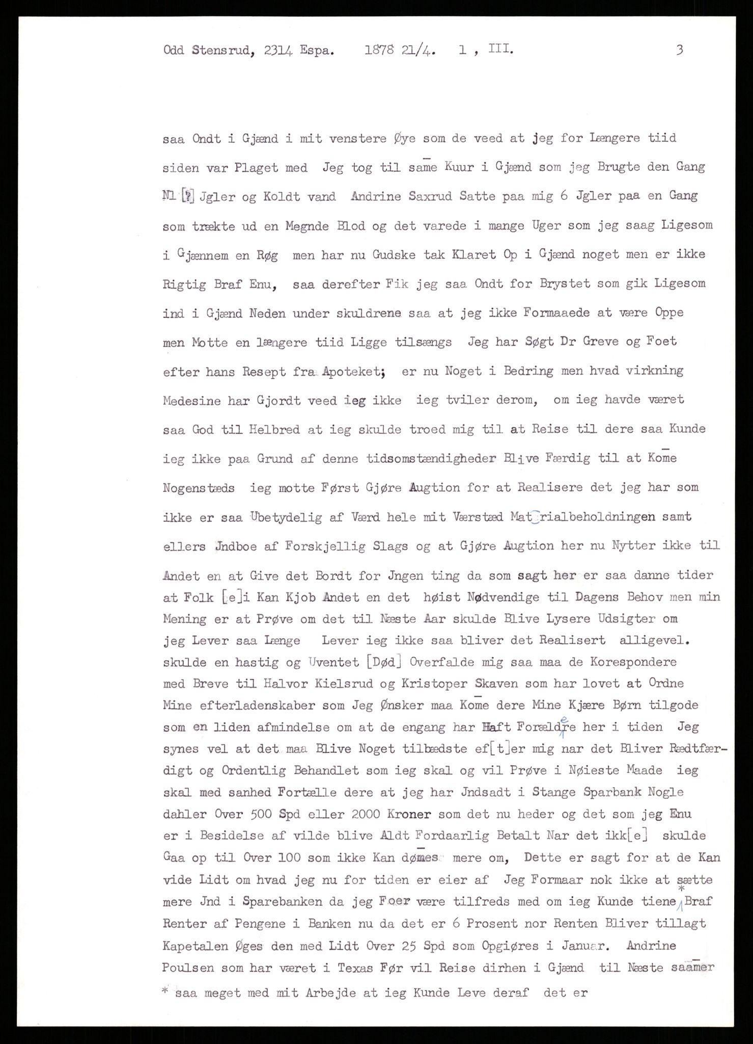 Samlinger til kildeutgivelse, Amerikabrevene, AV/RA-EA-4057/F/L0009: Innlån fra Hedmark: Statsarkivet i Hamar - Wærenskjold, 1838-1914, p. 722