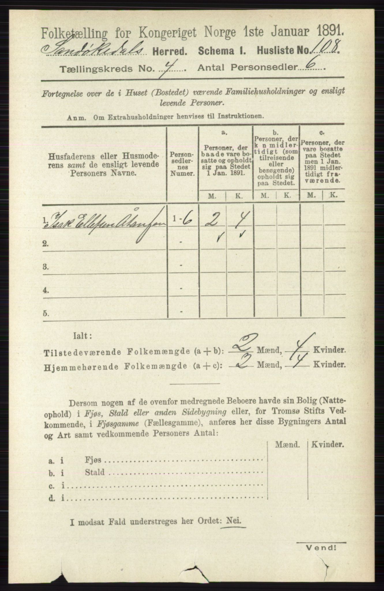 RA, 1891 census for 0816 Sannidal, 1891, p. 1212