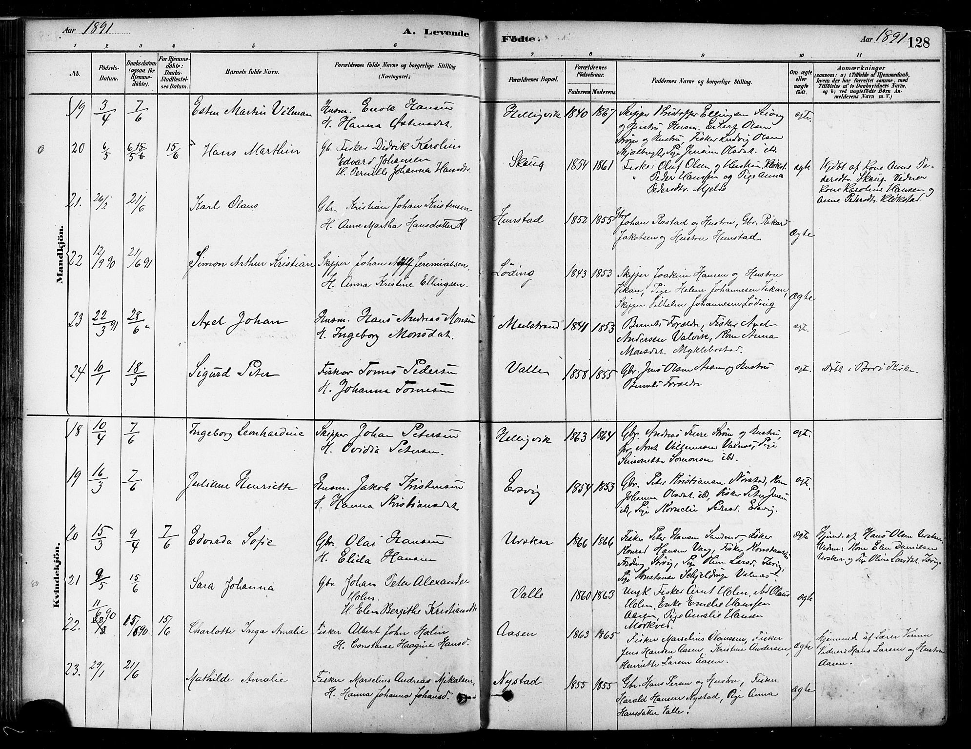 Ministerialprotokoller, klokkerbøker og fødselsregistre - Nordland, SAT/A-1459/802/L0054: Parish register (official) no. 802A01, 1879-1893, p. 128