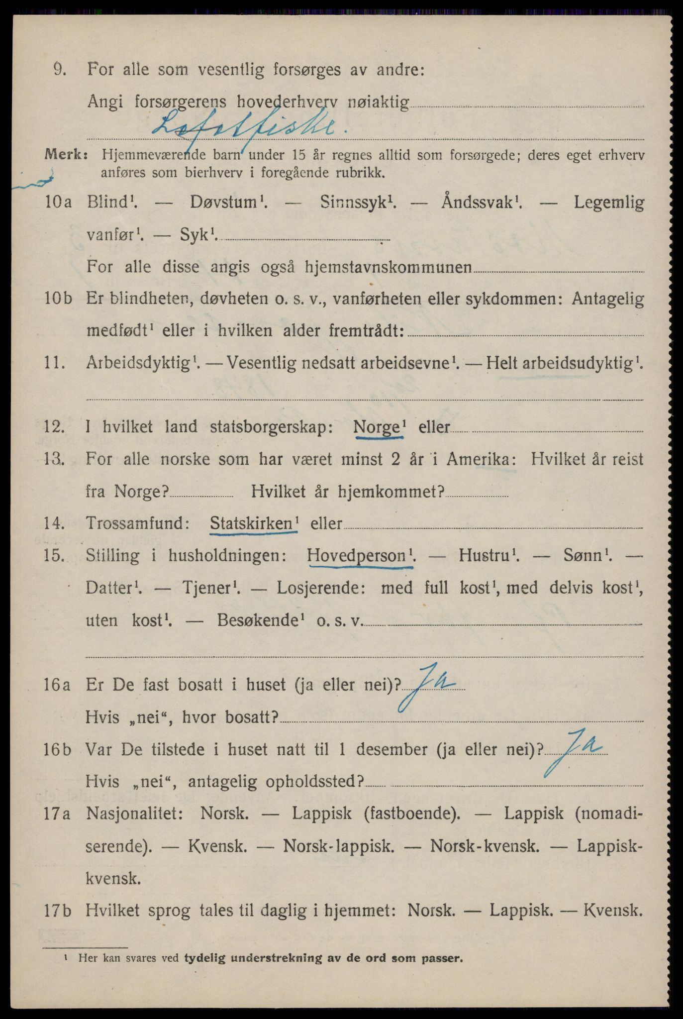 SAT, 1920 census for Moskenes, 1920, p. 1745