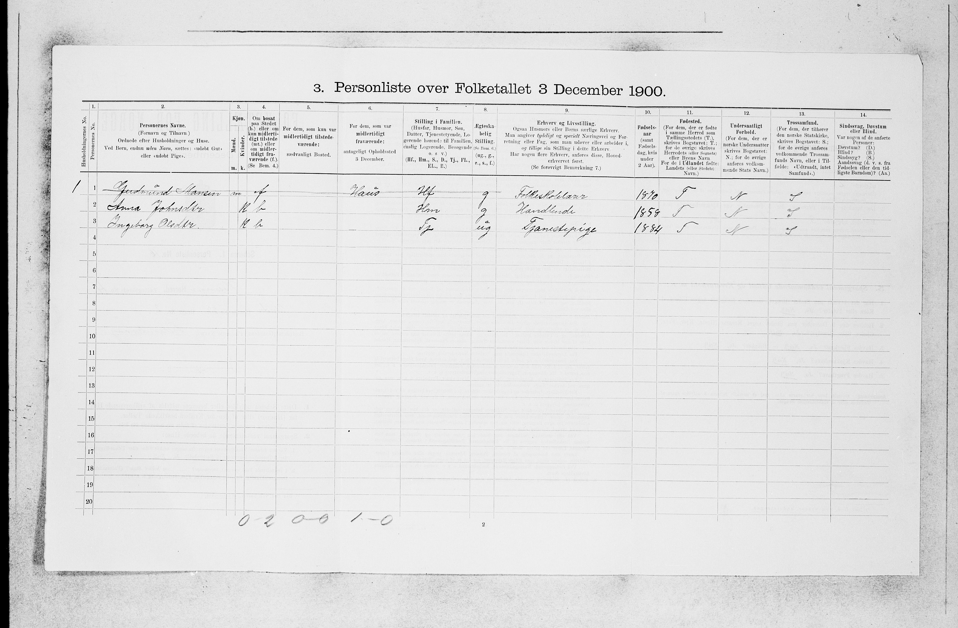 SAB, 1900 census for Hosanger, 1900, p. 346