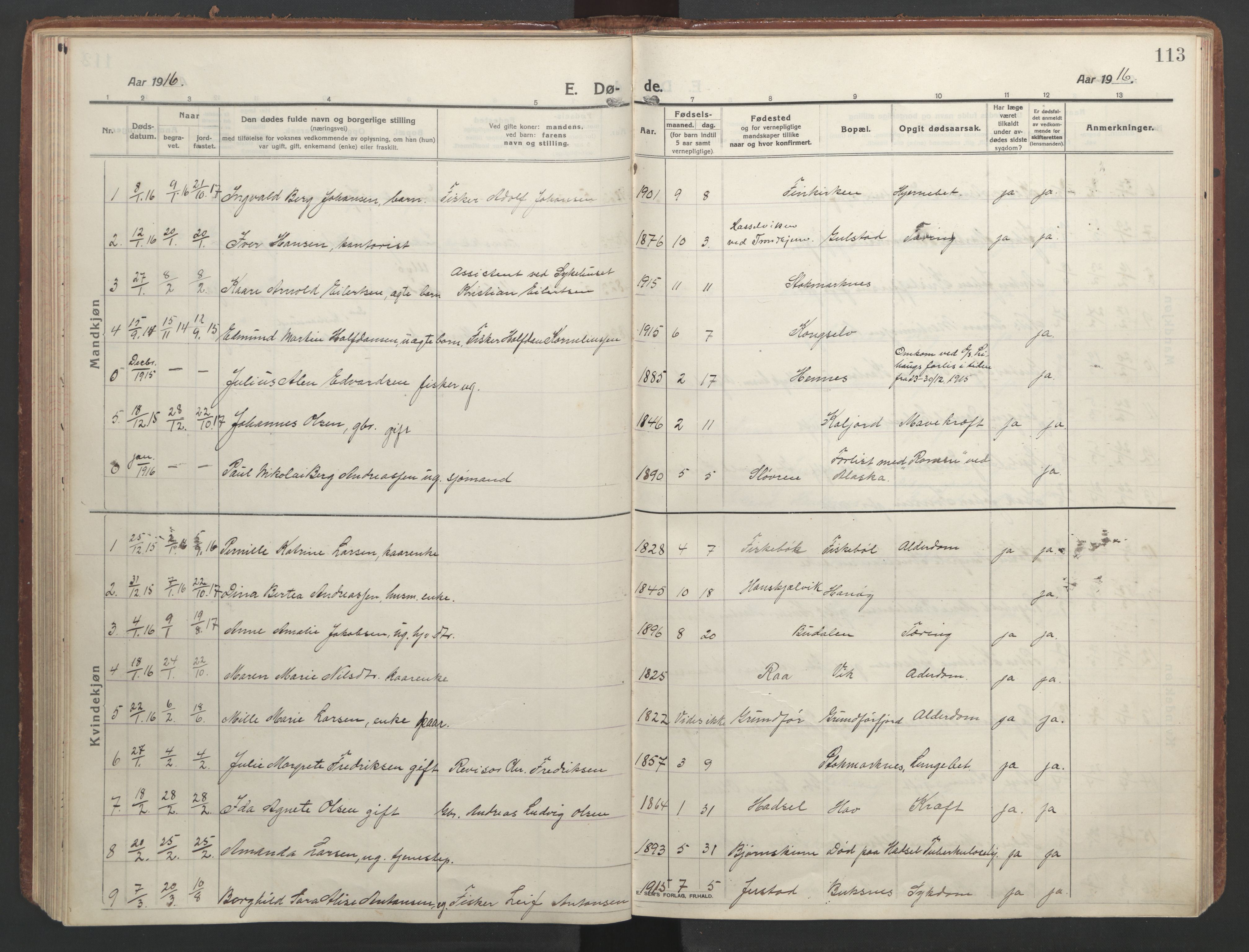 Ministerialprotokoller, klokkerbøker og fødselsregistre - Nordland, SAT/A-1459/888/L1251: Parish register (official) no. 888A17, 1913-1925, p. 113