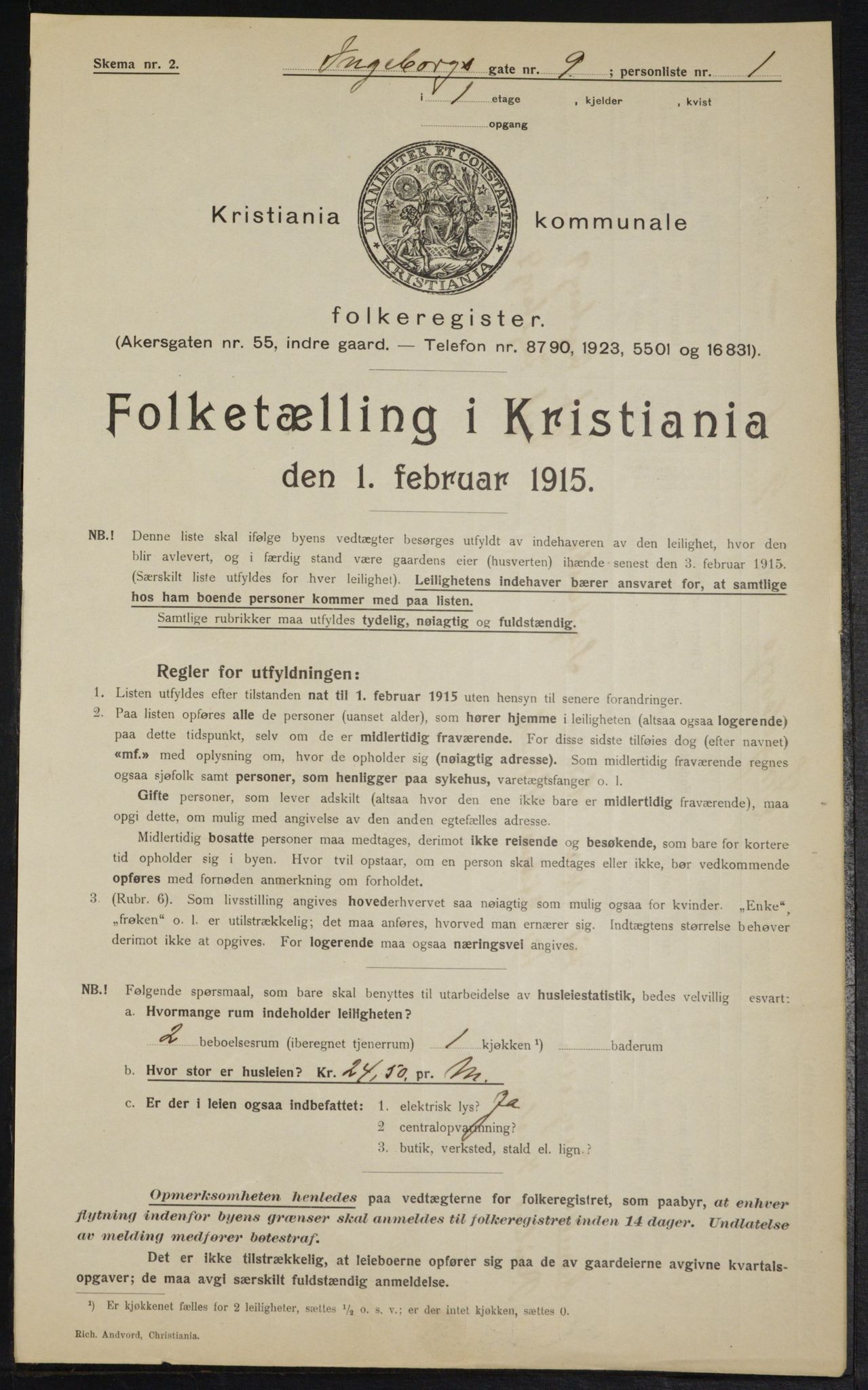 OBA, Municipal Census 1915 for Kristiania, 1915, p. 43294