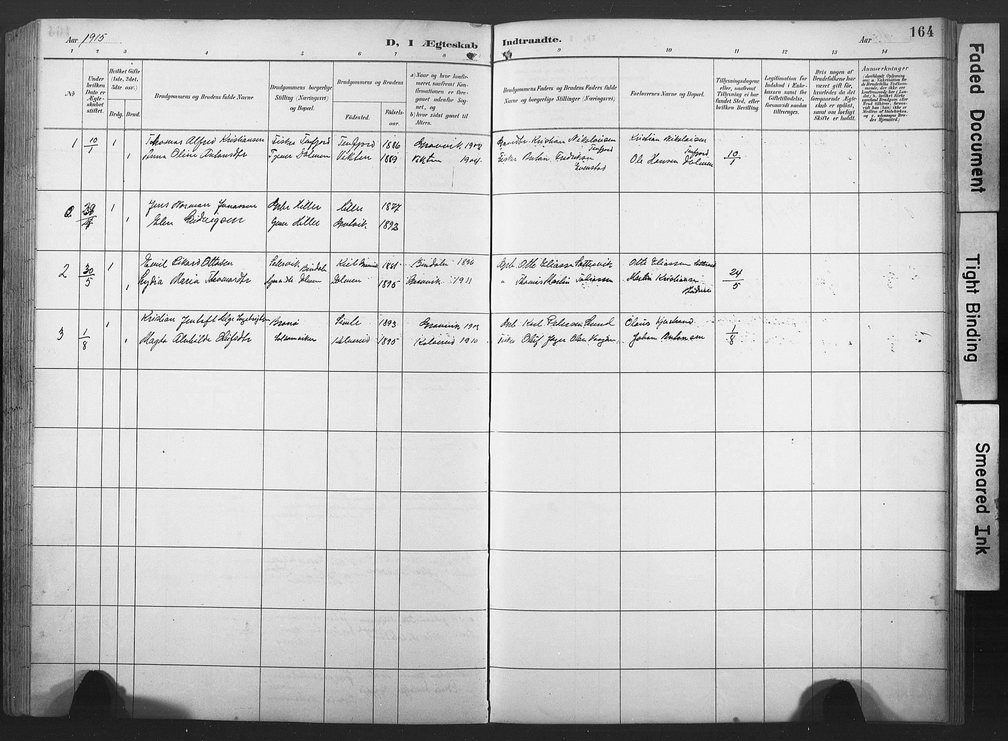 Ministerialprotokoller, klokkerbøker og fødselsregistre - Nord-Trøndelag, AV/SAT-A-1458/789/L0706: Parish register (copy) no. 789C01, 1888-1931, p. 164