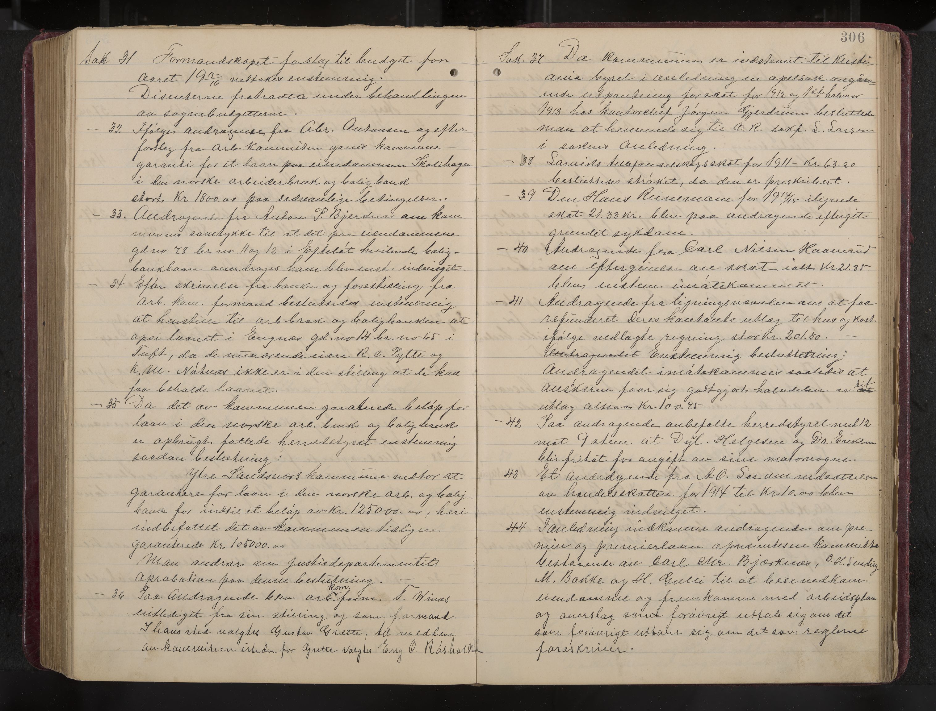 Ytre Sandsvær formannskap og sentraladministrasjon, IKAK/0629021/A/Aa/L0001: Møtebok med register, 1902-1919, p. 306