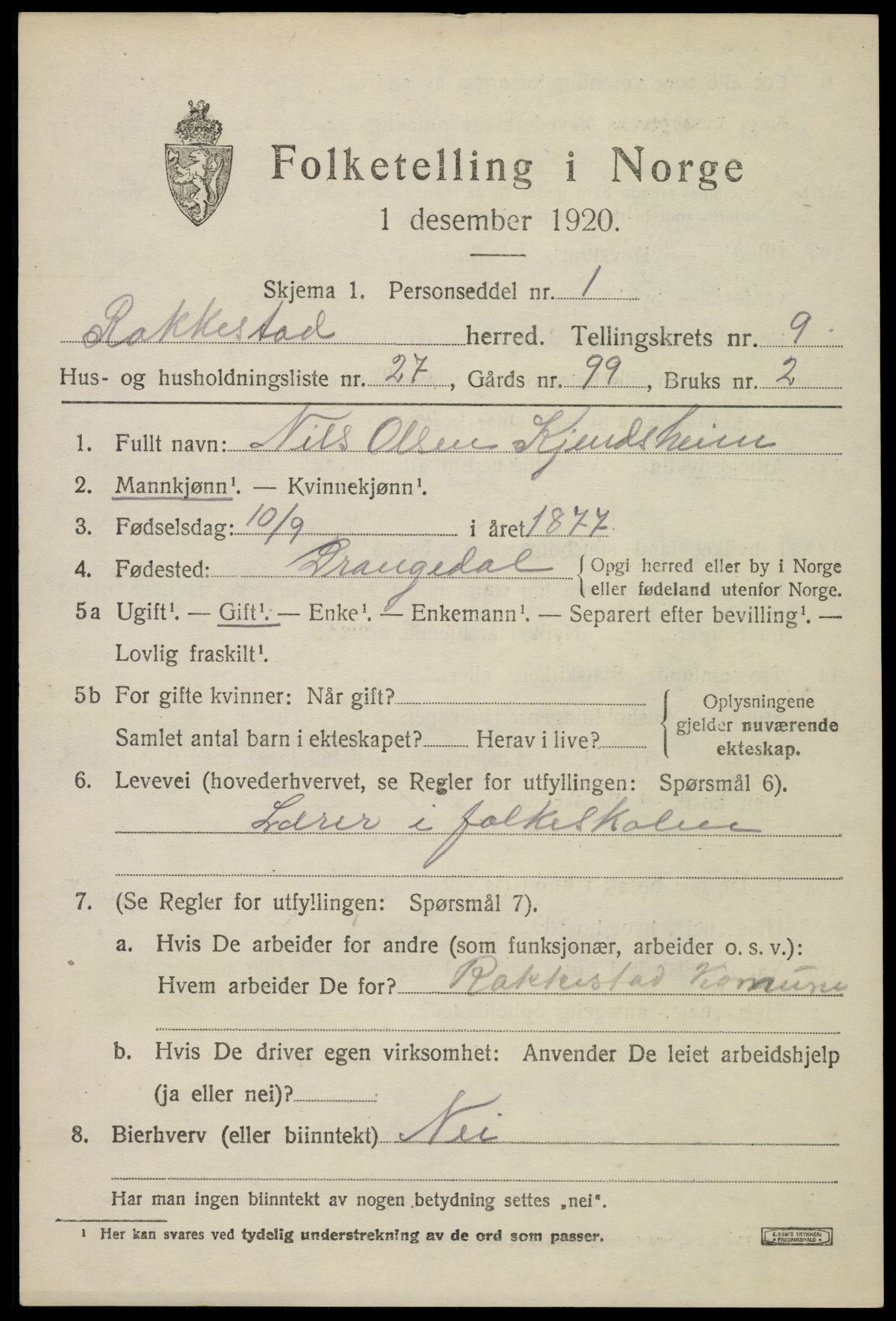 SAO, 1920 census for Rakkestad, 1920, p. 8499